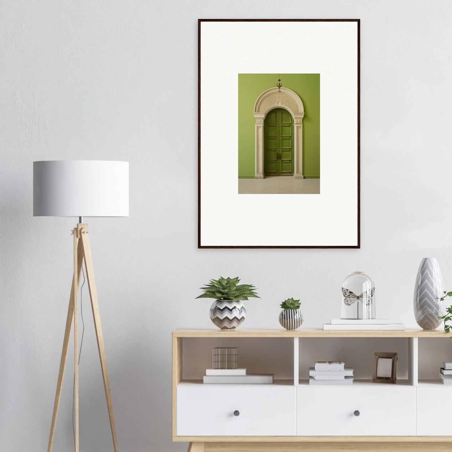 Framed wall art featuring a green arched doorway from the Verdant Luminary Portal collection