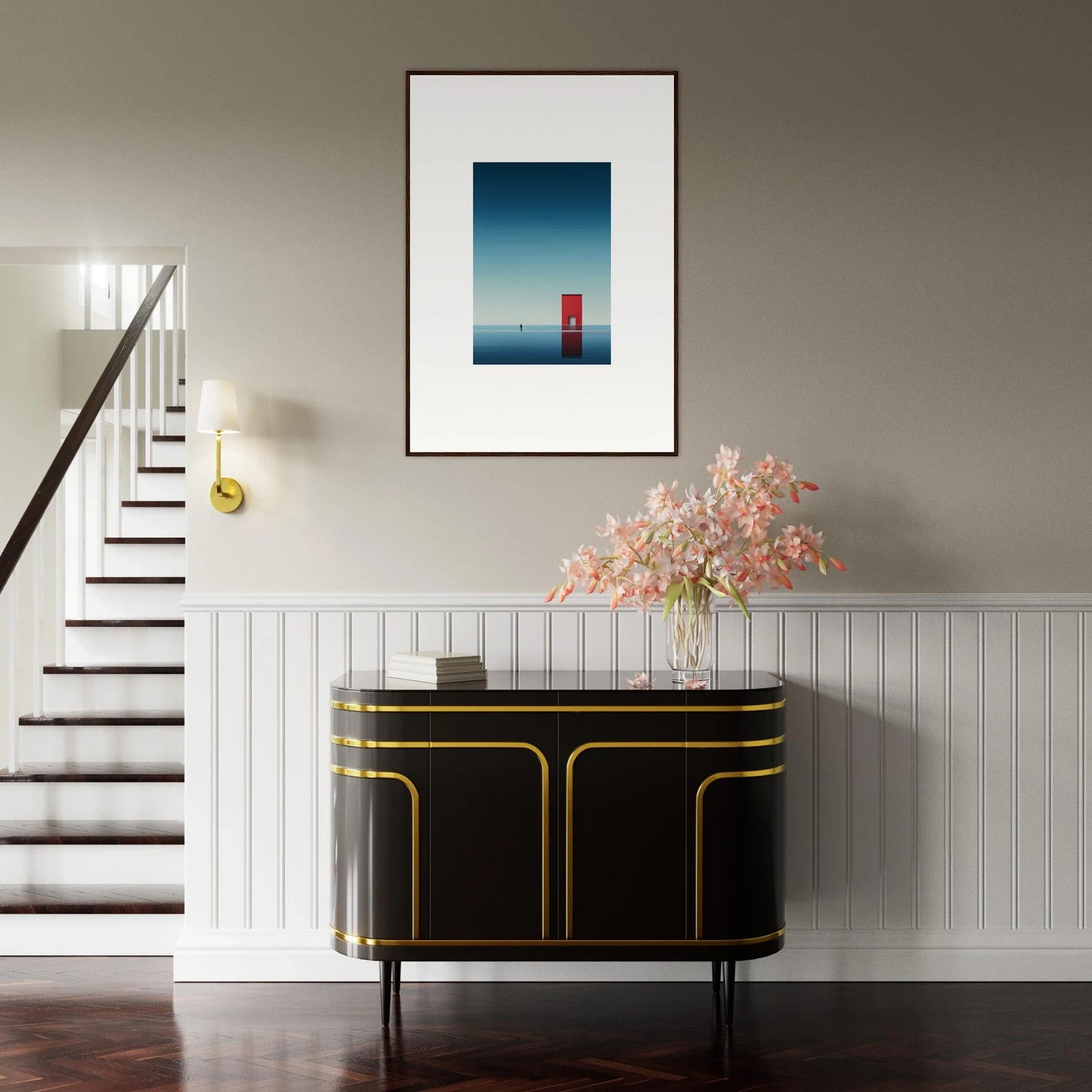 Art Deco black cabinet with gold trim in Open Horizon special edition art design