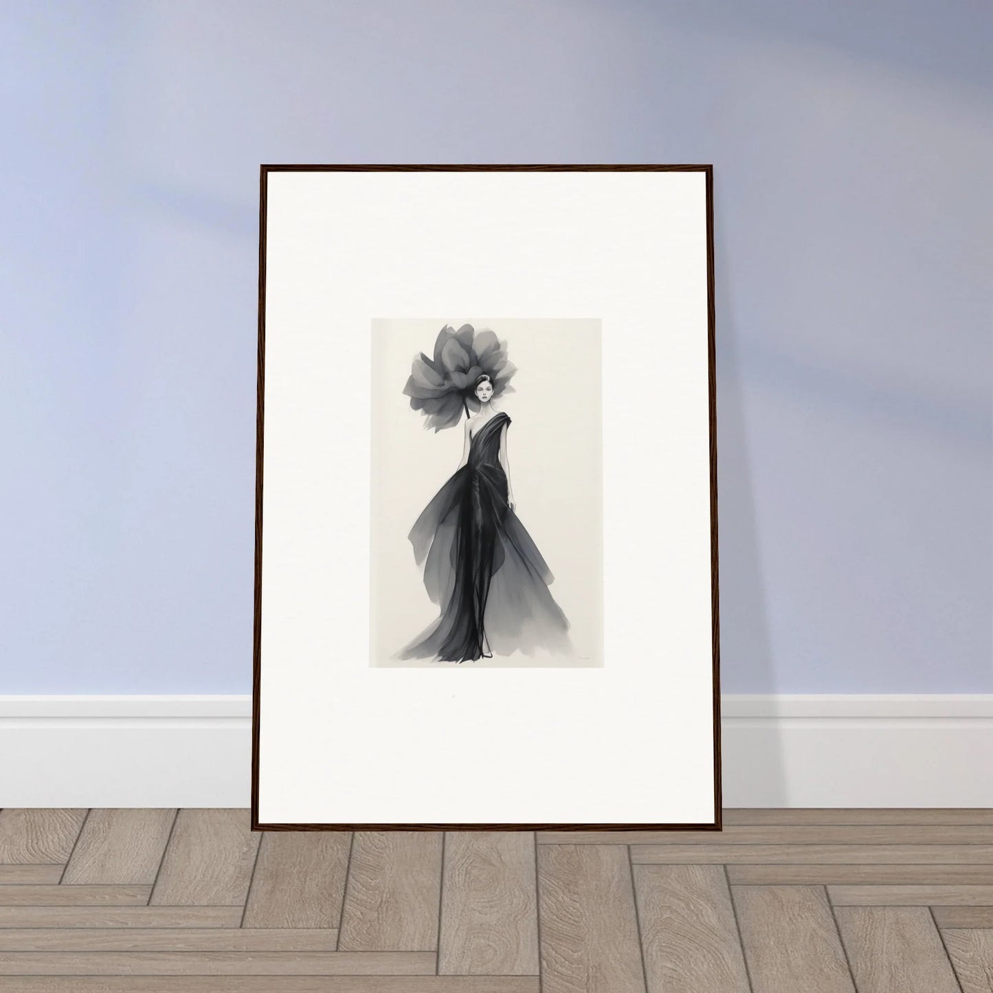 Framed black and white art of an elegant figure in Curtain Bloom Dance special edition