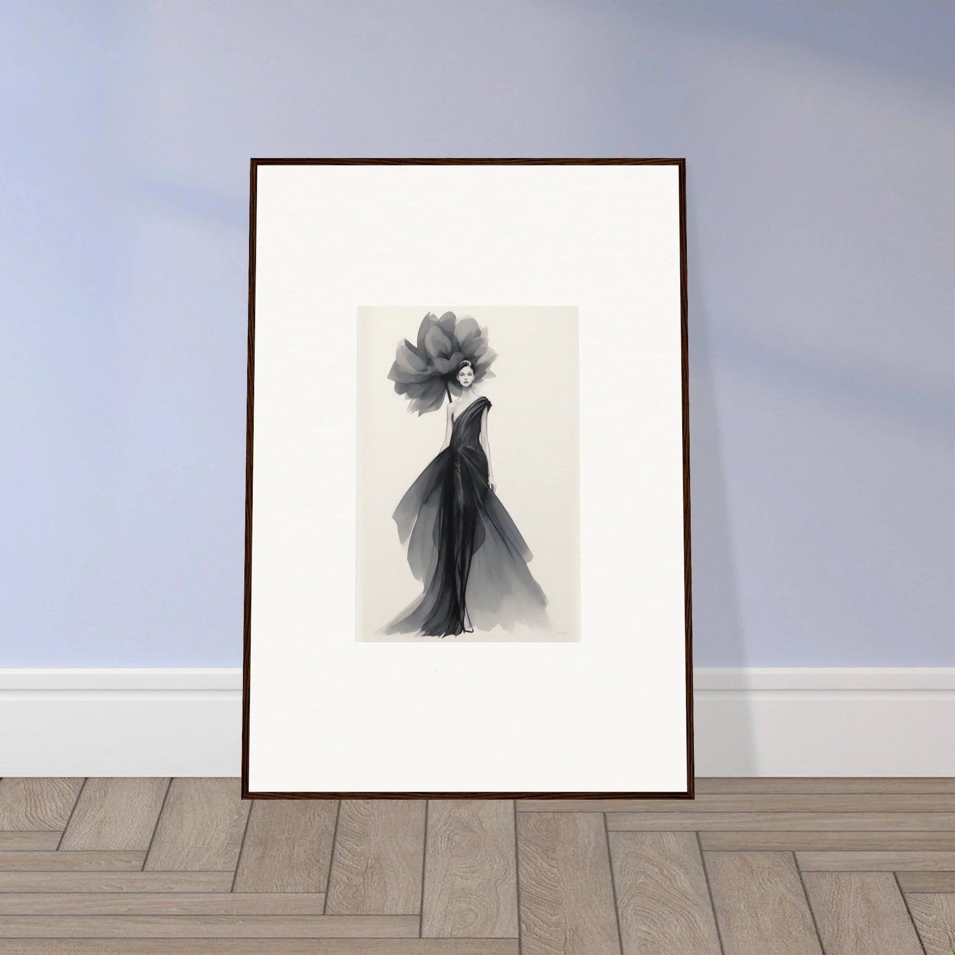 Framed black and white art of an elegant figure in Curtain Bloom Dance special edition