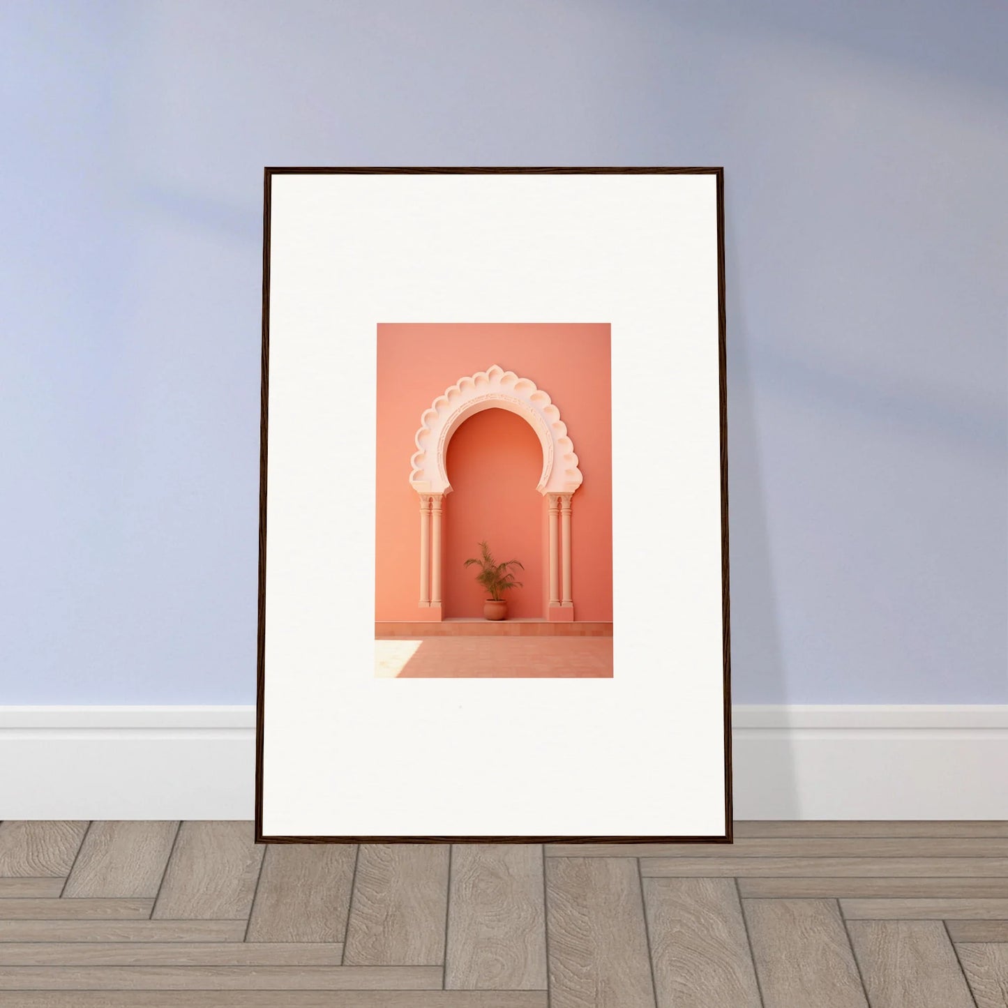 Framed wall art of a coral-colored archway in the Narco Échappatoire Portal special edition