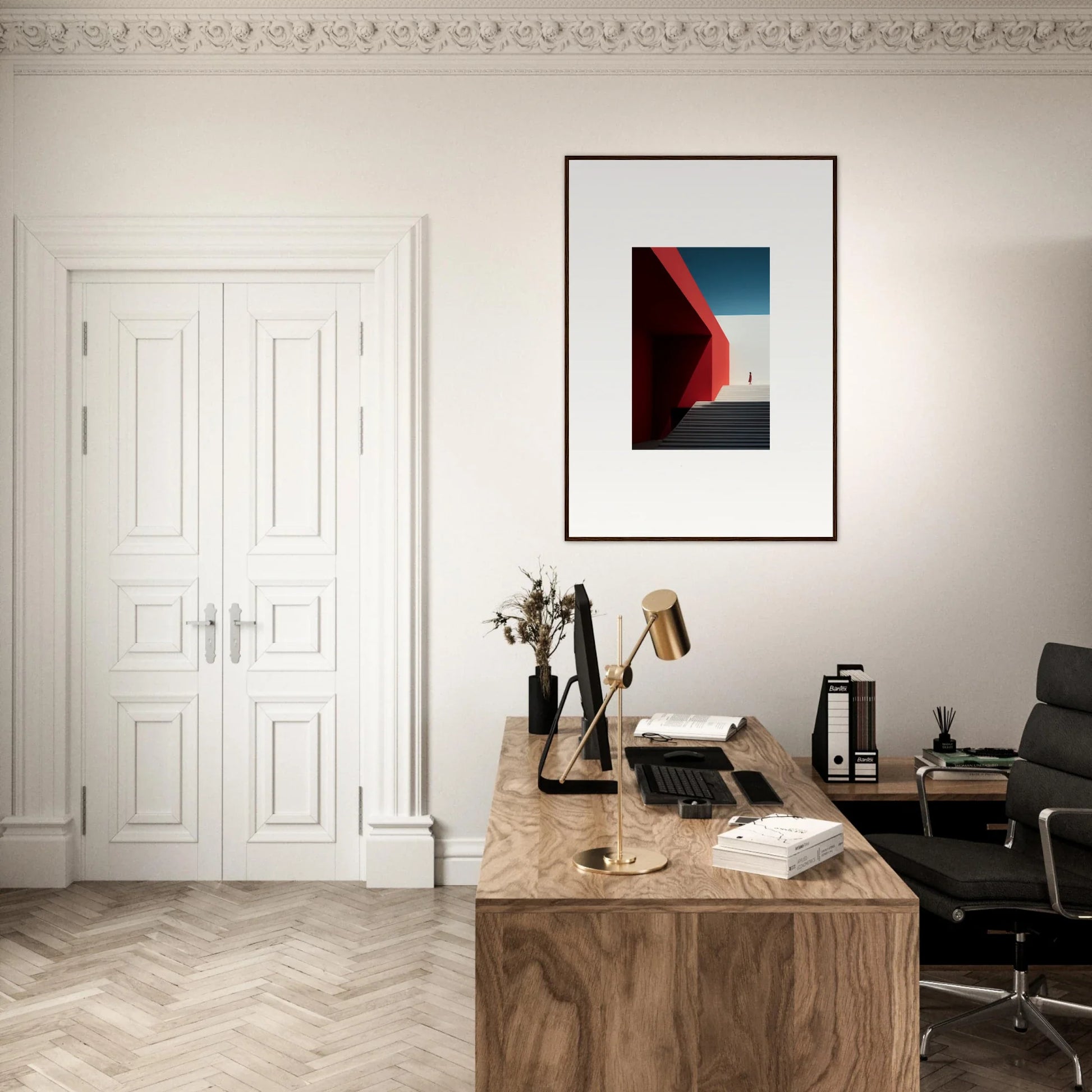 Wooden mesa quizzes cascades desk with minimalist design and natural grain pattern