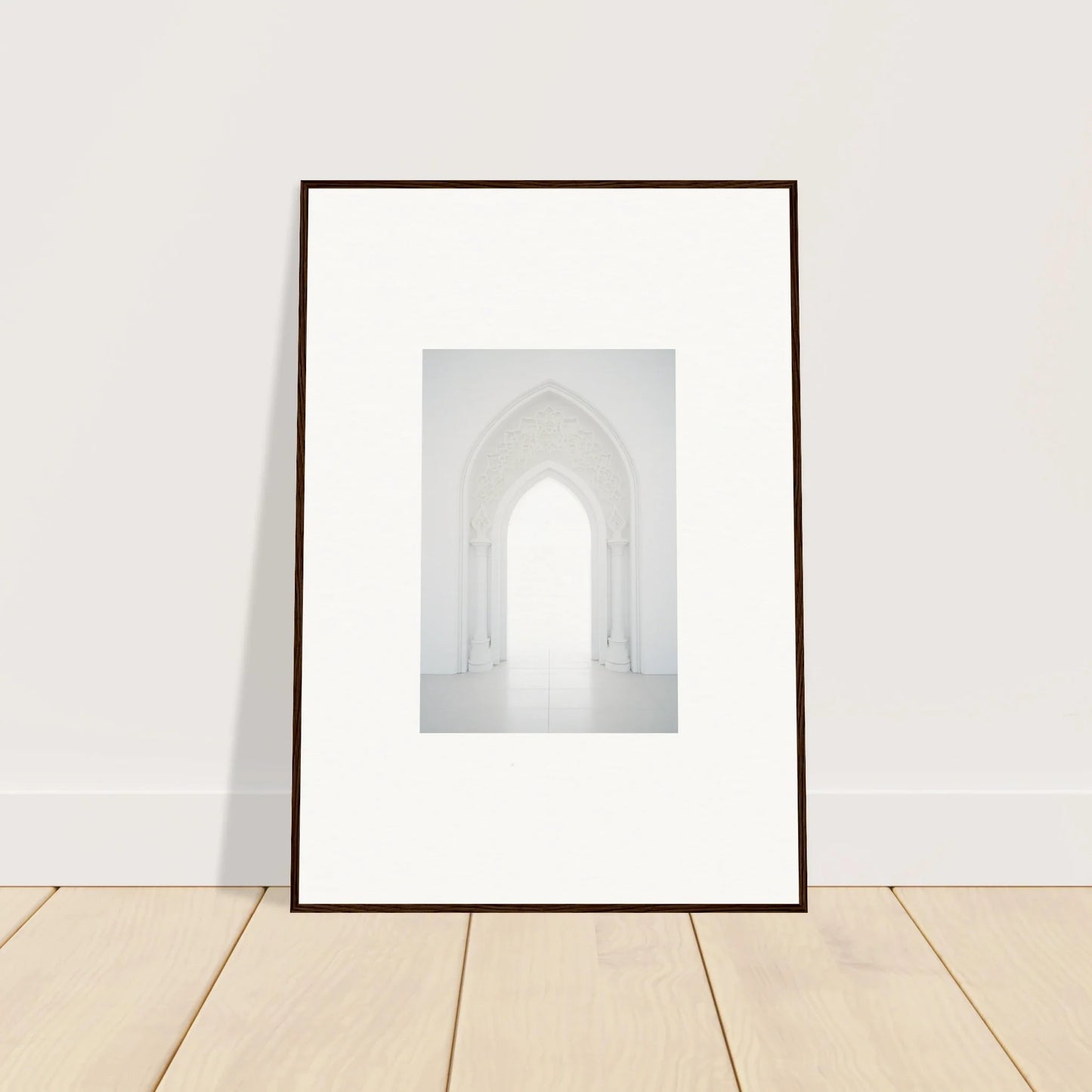 Framed black and white photo of an arched doorway, part of Meditative Nova Portal art