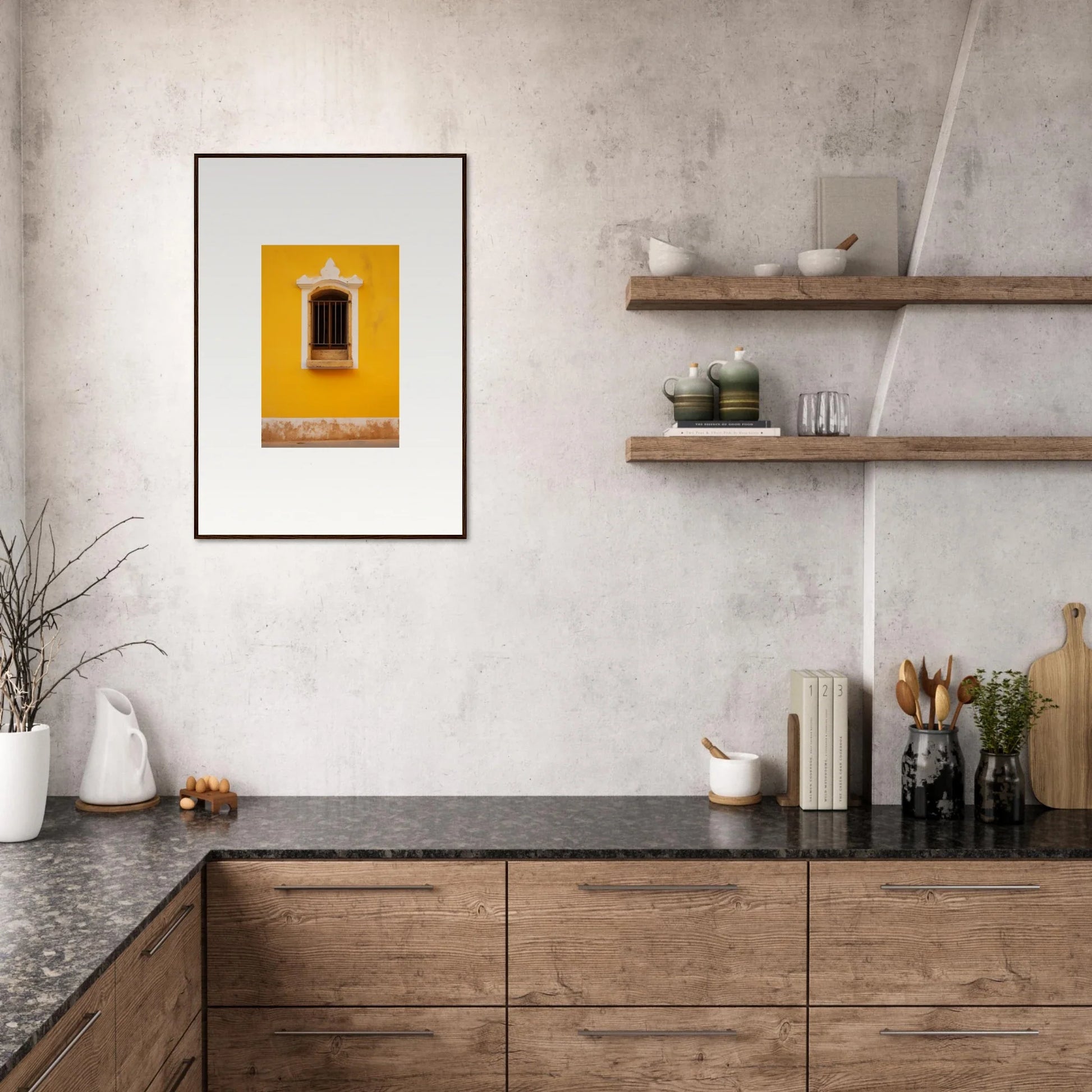 Framed photograph of a yellow wall and window from Daisy Dreamgate Portal special edition art™