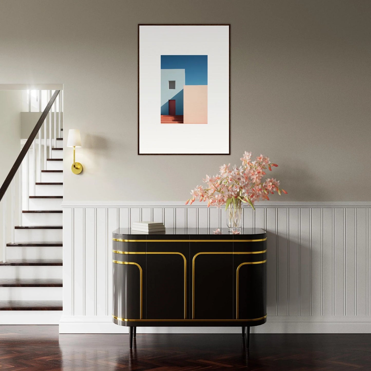 Art Deco black cabinet with gold trim from the special edition art Tangents of Porcelain