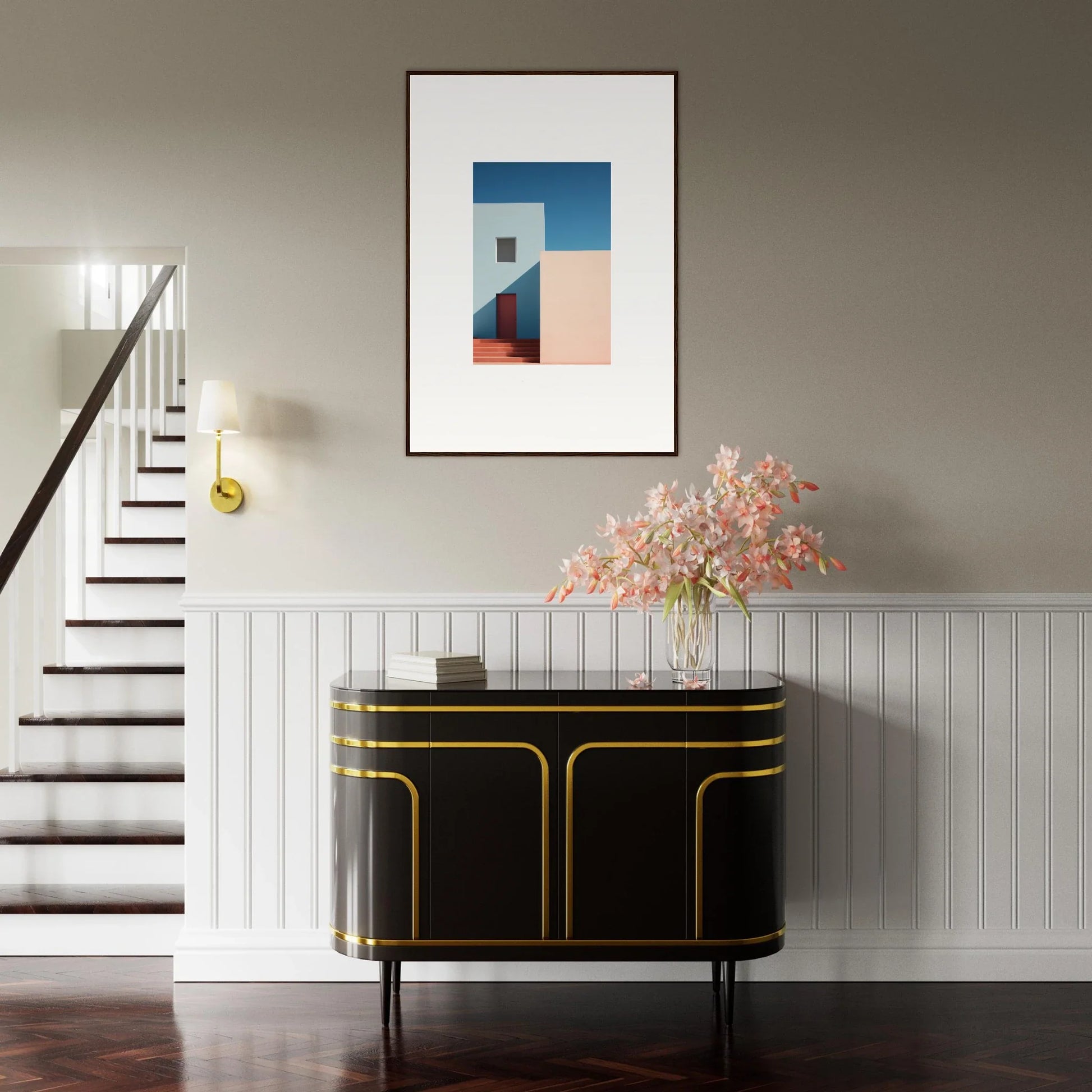 Art Deco black cabinet with gold trim from the special edition art Tangents of Porcelain