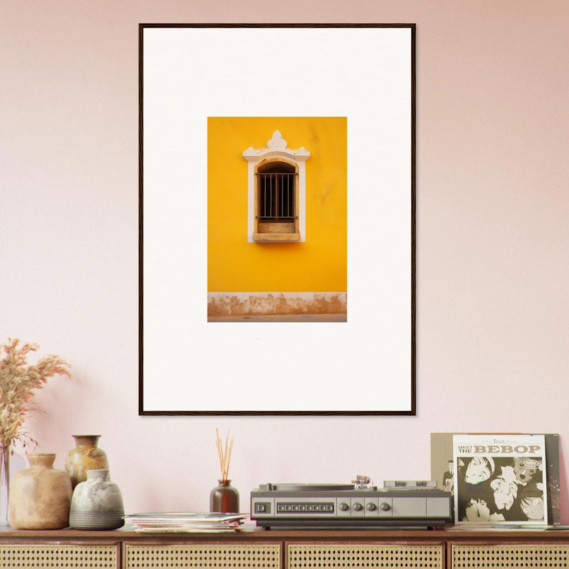 Framed photo of a yellow wall and ornate window for Daisy Dreamgate Portal art™
