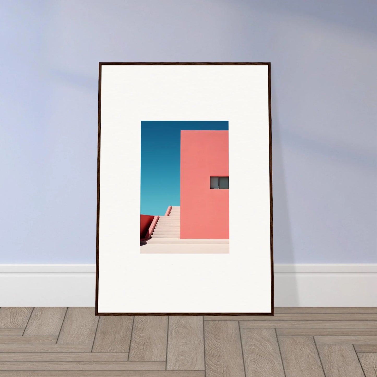 Framed wall art featuring a pink wall and blue sky in Cerulean Dream Ickles design
