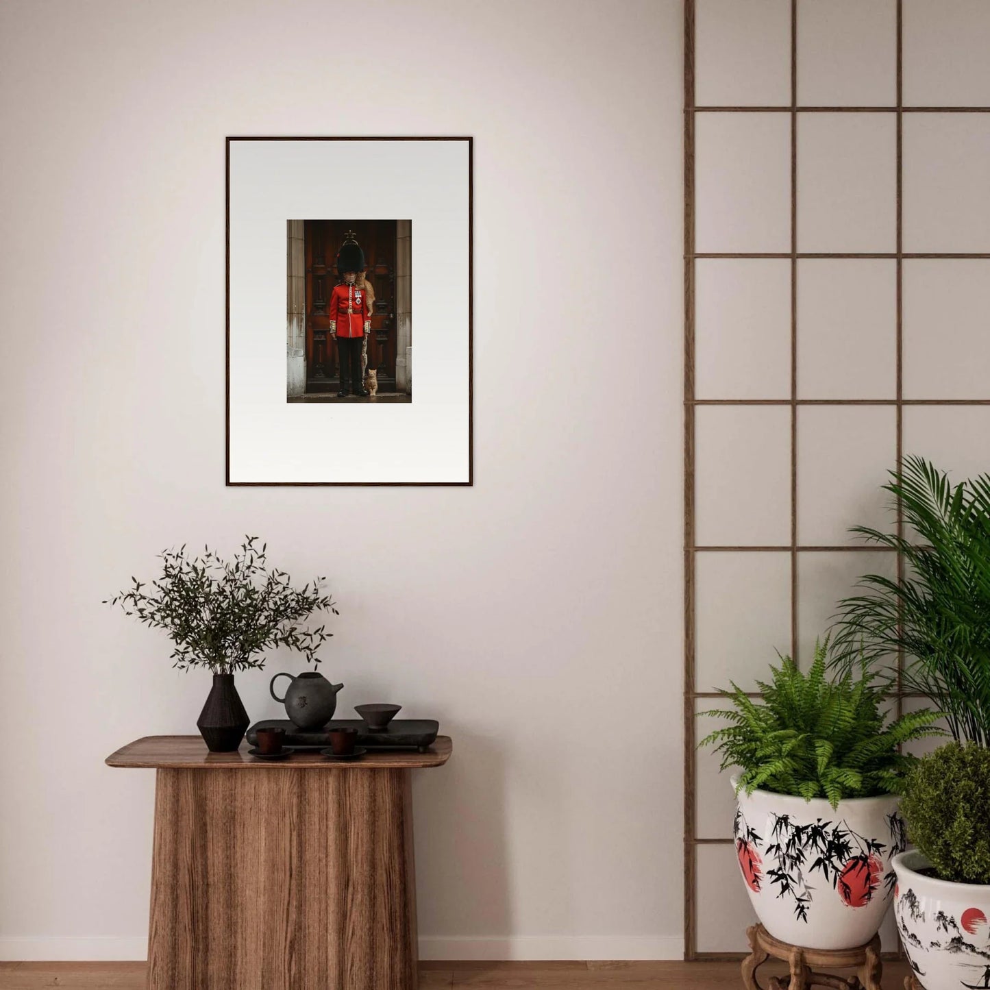 Framed photograph of a figure in red, part of the God Save Special Edition Art™ collection