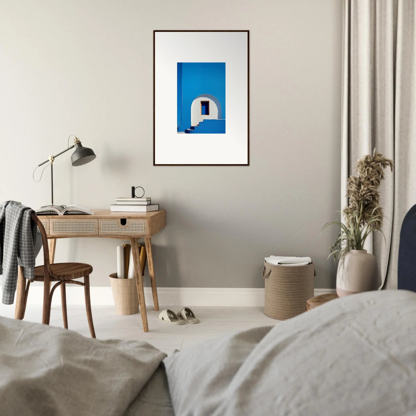 Framed wall art of a dreamy blue and white architectural doorway detail for Doorway of Dreams