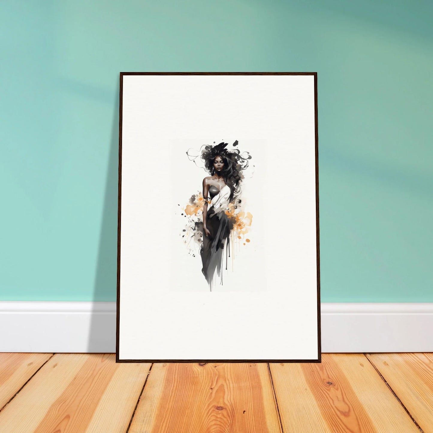 Framed black and peach abstract feminine figure in Harlequin Suns Wash special edition art™