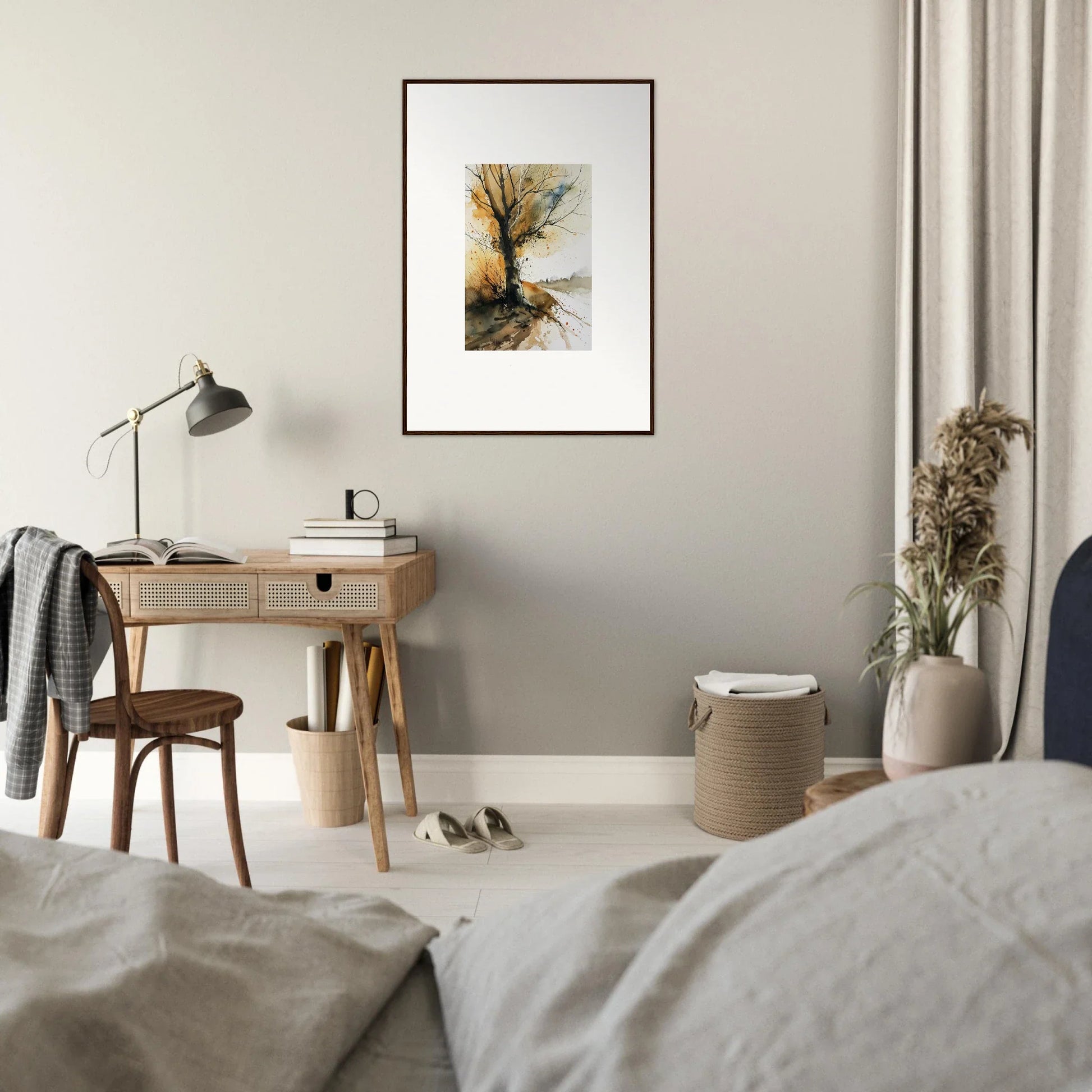 Framed watercolor wall art of a tree, perfect for room decoration in Whispered Echoes