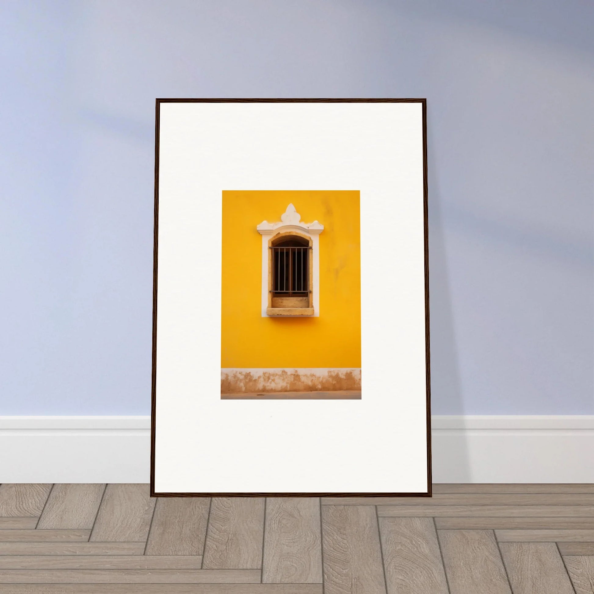 Framed photograph of a decorative window on a yellow wall from Daisy Dreamgate Portal