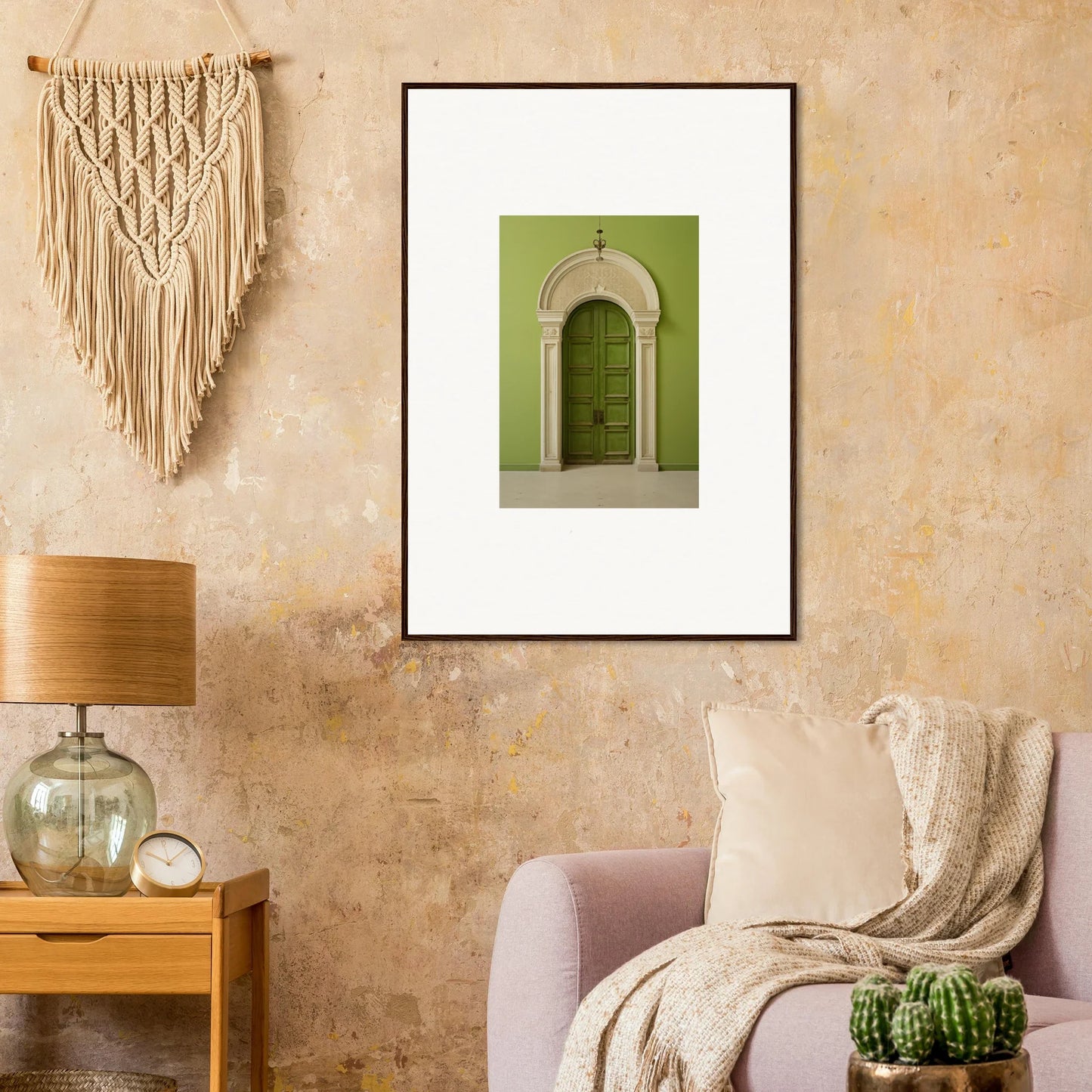 Framed wall art of Verdant Luminary Portal with a green arched doorway design