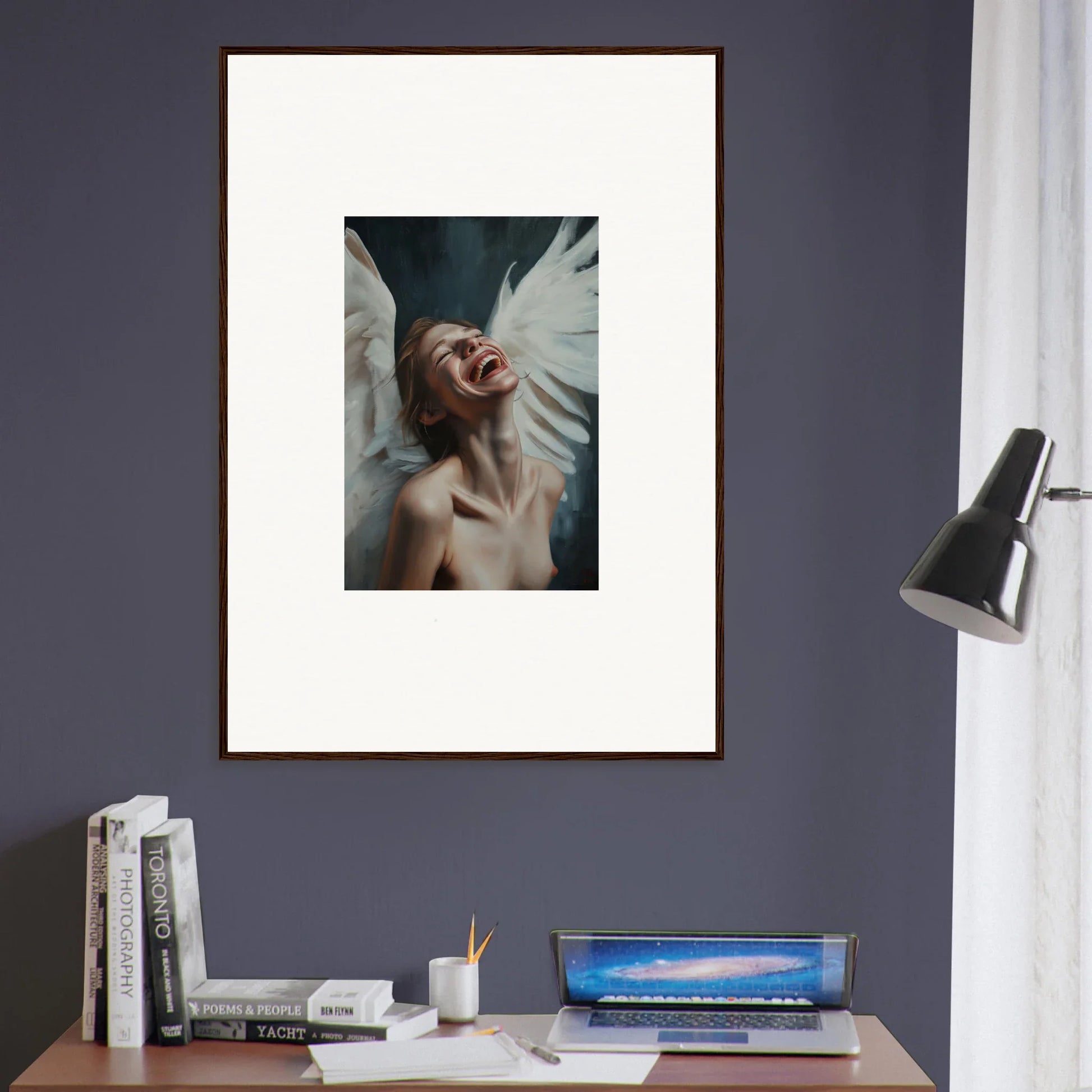 Ecstatic person with white feathered wings in Seraphic Euphoria canvas print wall art