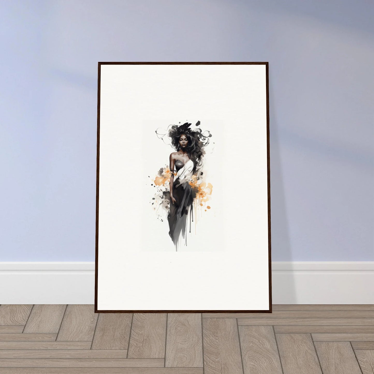 Artistic black and orange watercolor in Harlequin Suns Wash special edition art™ framed wall art
