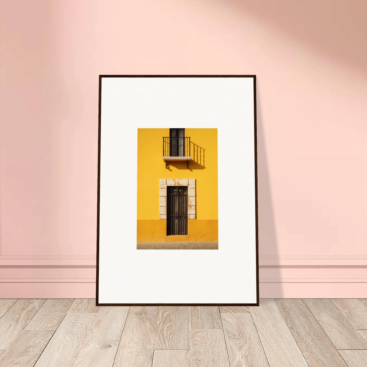 Framed photo of yellow building with black door in Sun Custard Symphonies special edition art™