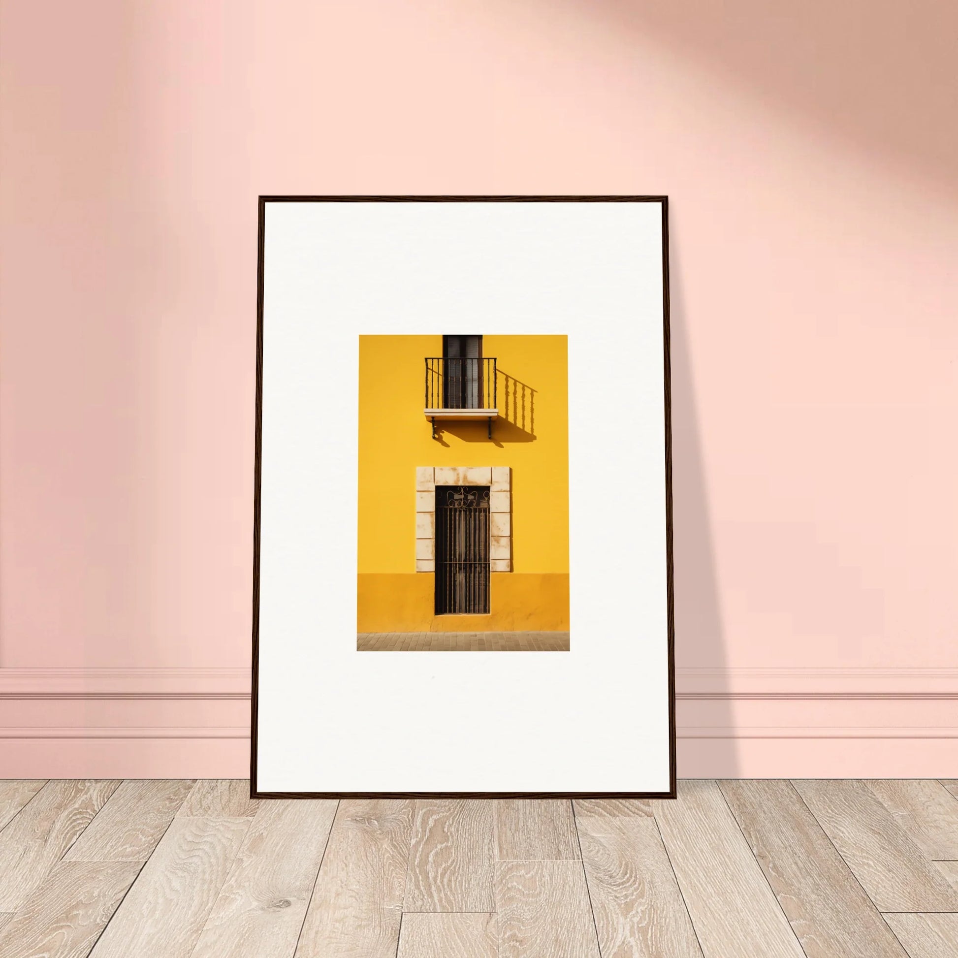Framed photo of yellow building with black door in Sun Custard Symphonies special edition art™