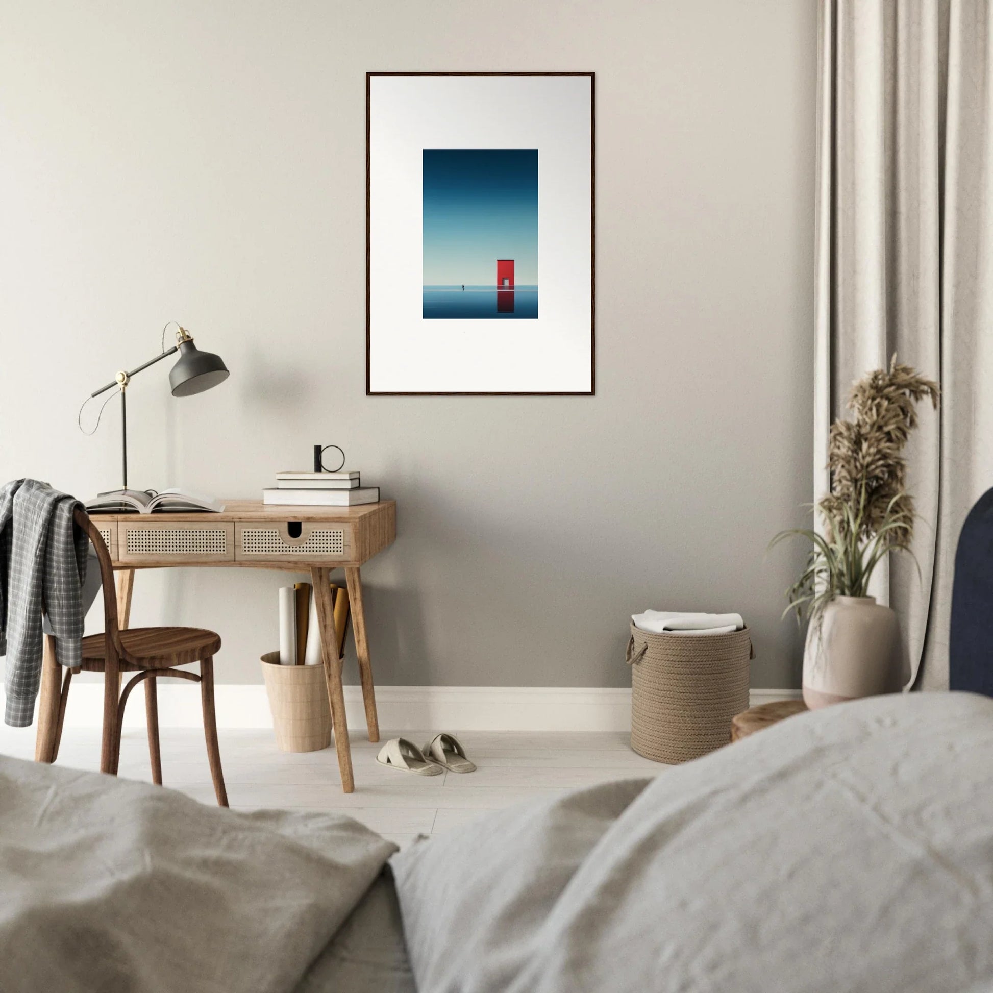 Framed artwork of a red telephone booth with a blue sky for Open Horizon special edition art™