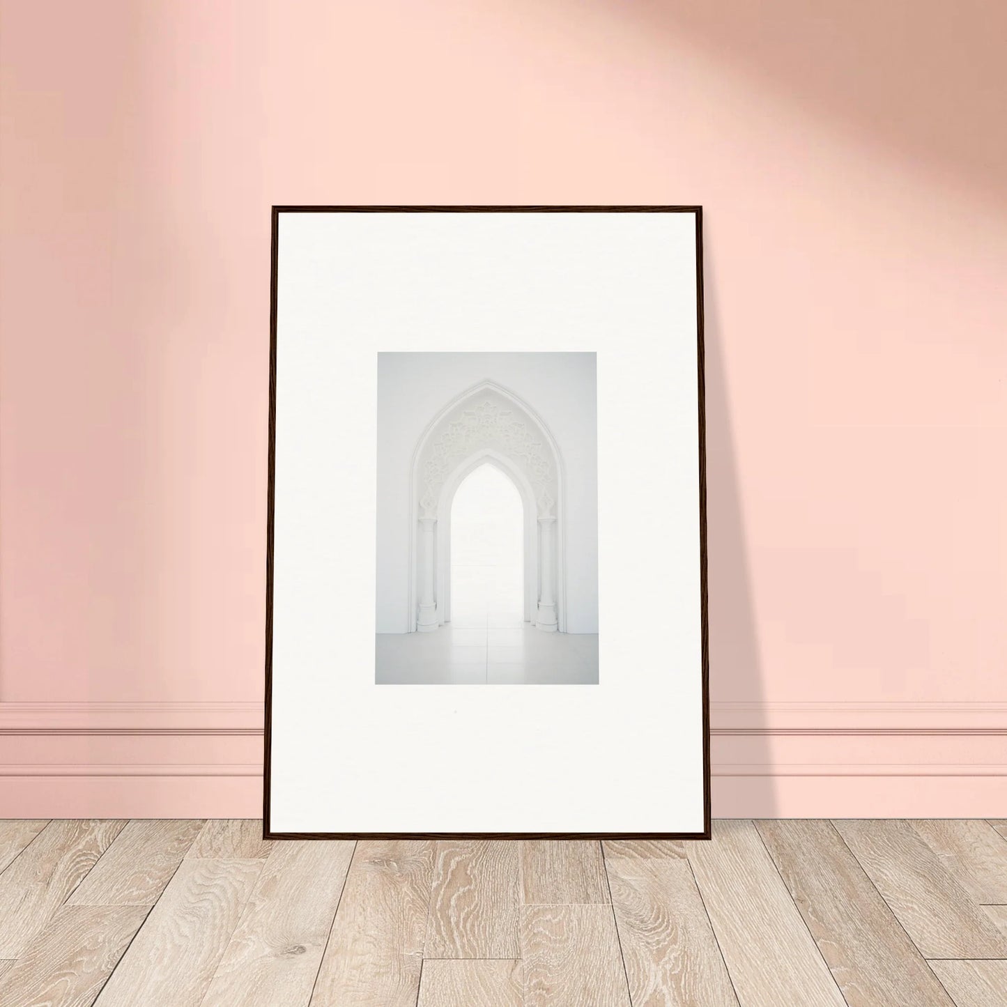 Framed black and white photo of an arched doorway for Meditative Nova Portal art