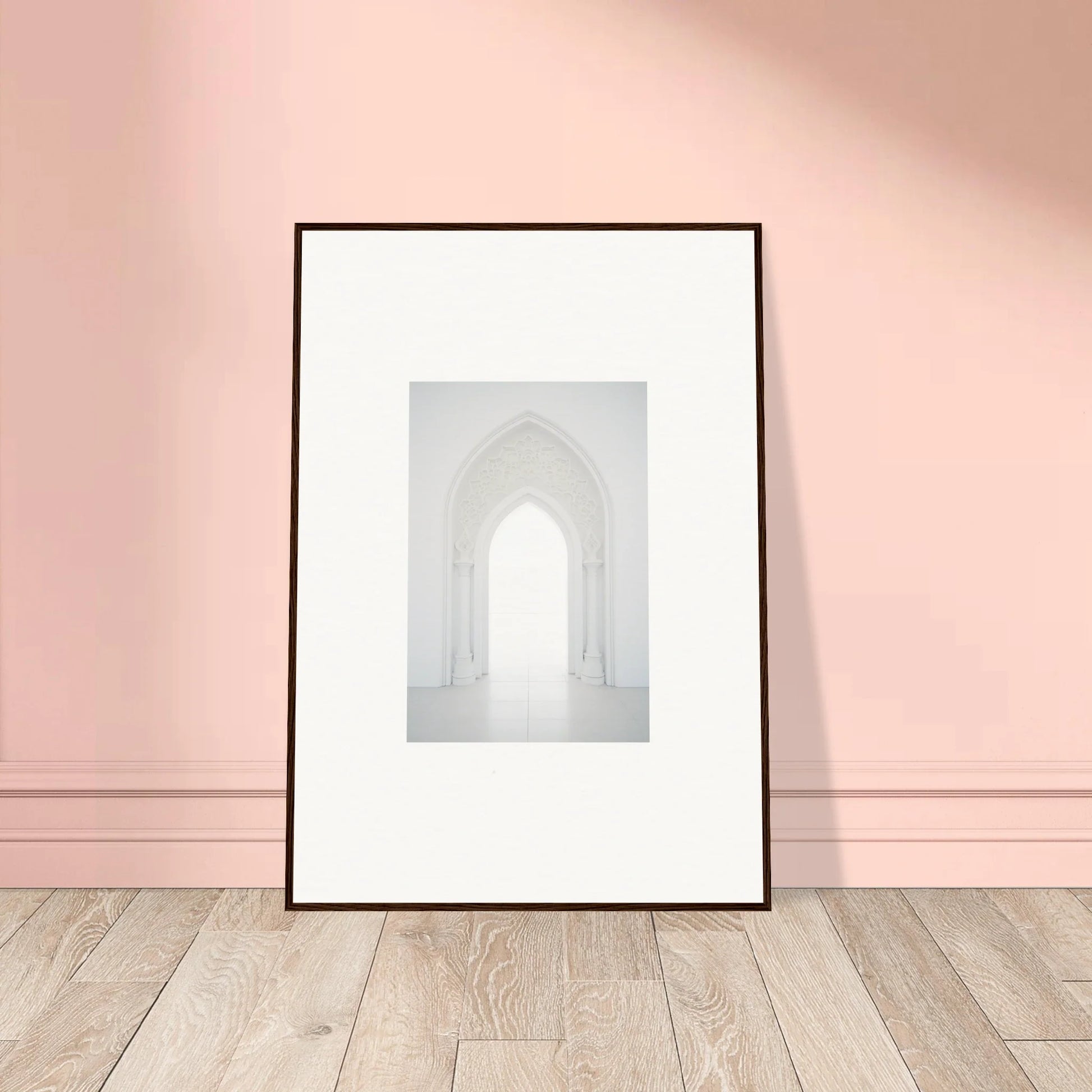 Framed black and white photo of an arched doorway for Meditative Nova Portal art