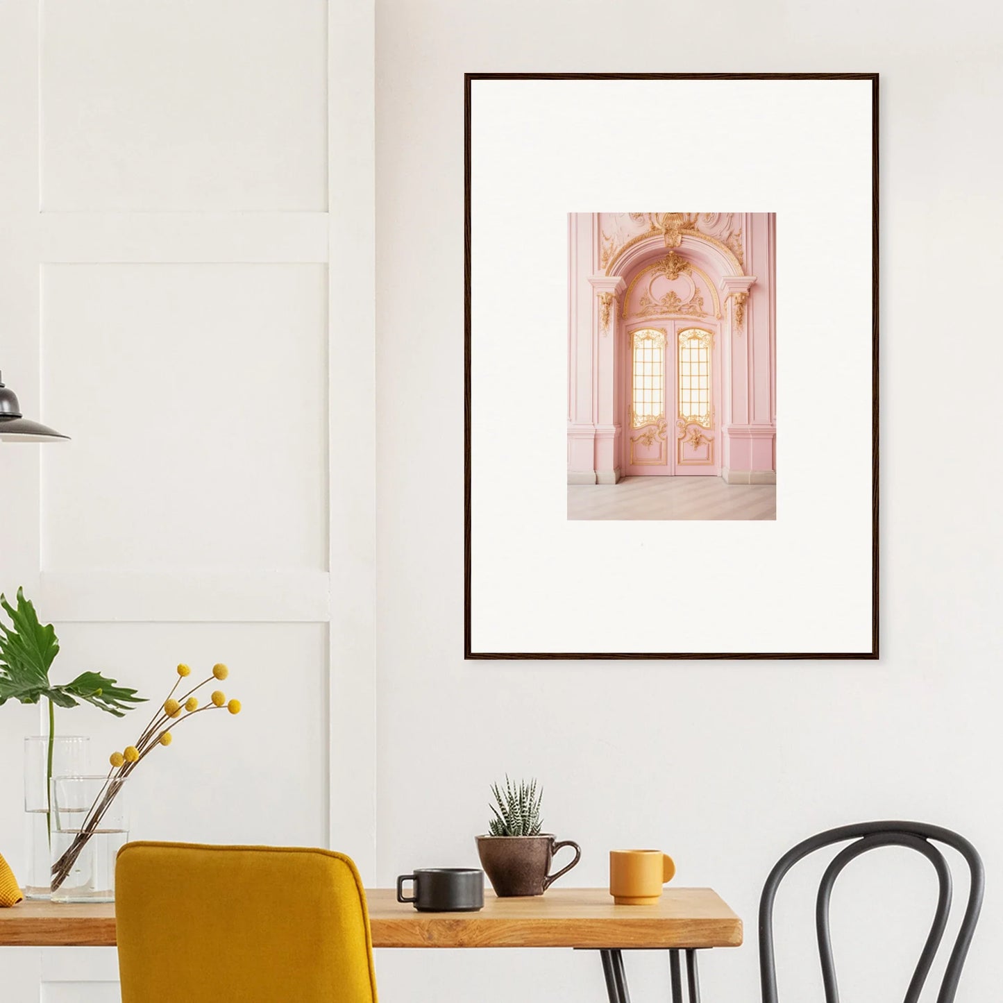 Framed wall art of an ornate pink doorway from Ethereal Rose Haven collection
