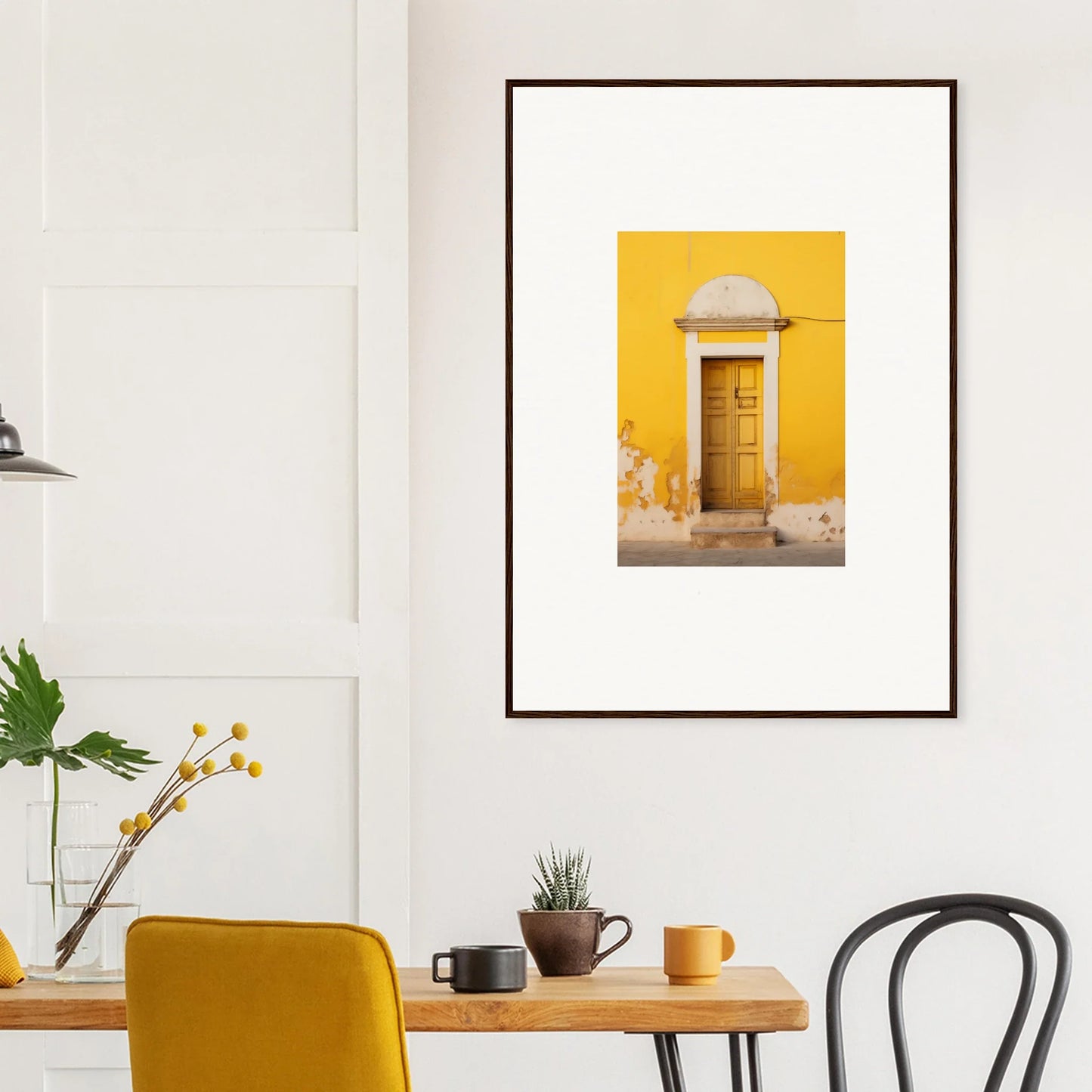 Framed wall art featuring a yellow wall, wooden door, and archway from Golden Portal Dream