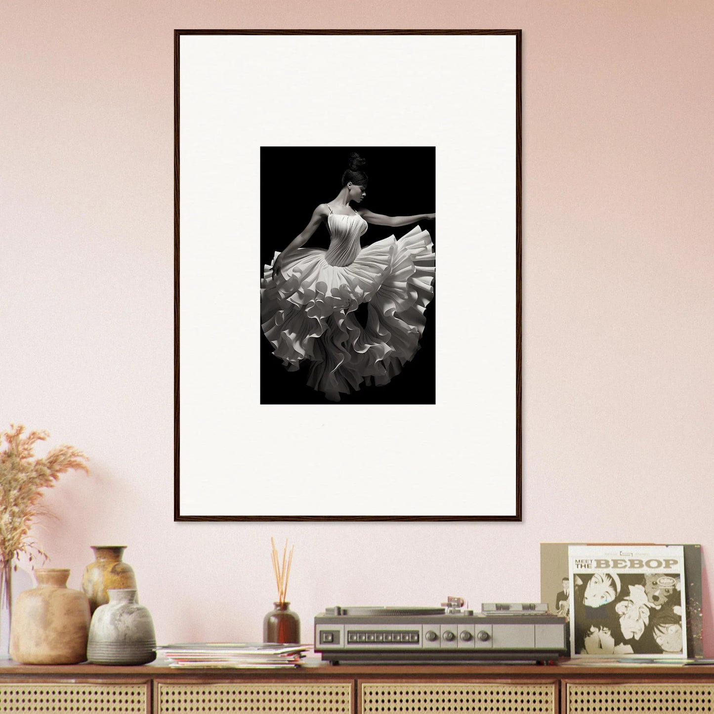 Framed black and white photo of a ballet dancer in a tutu from Gossamer Velvet Waltz