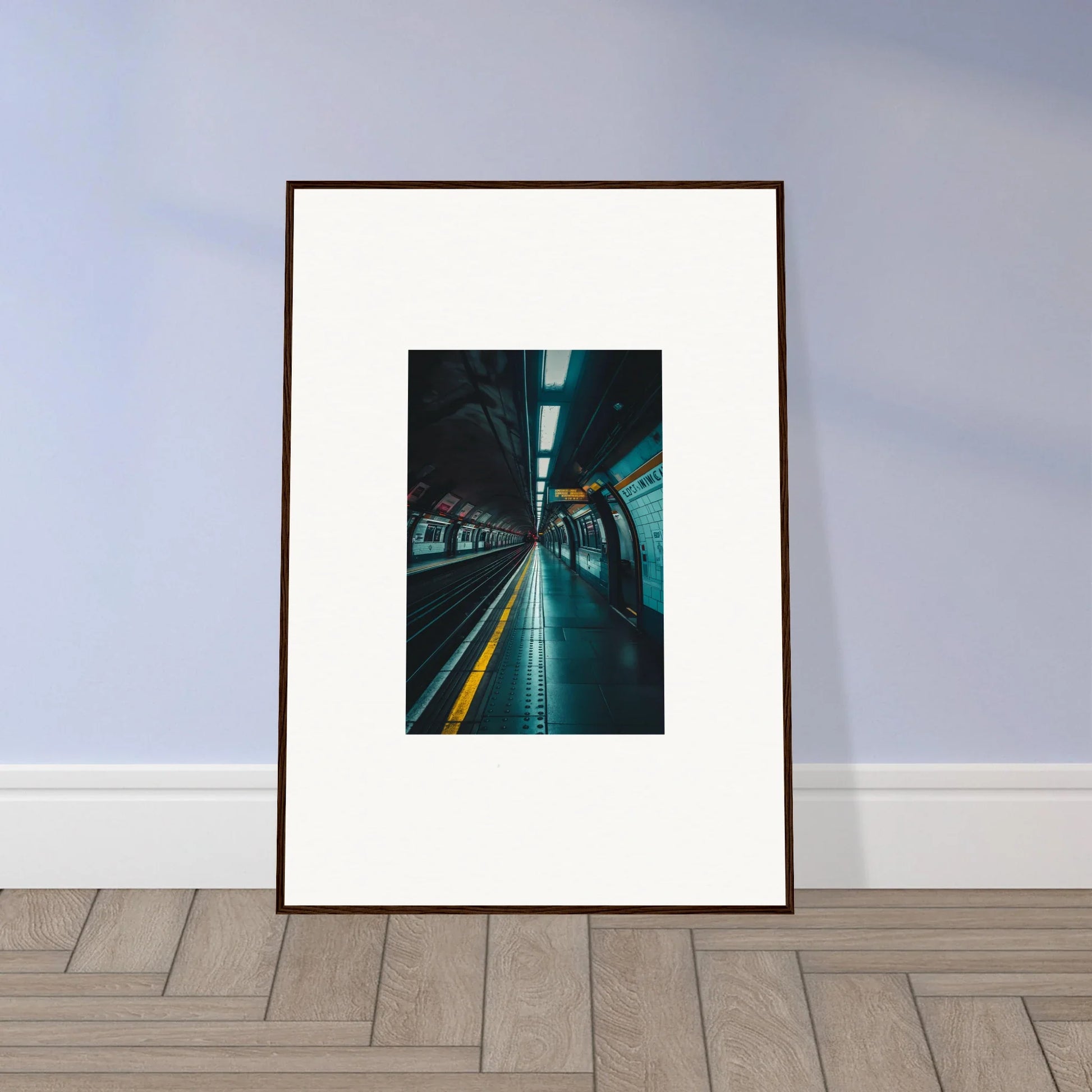 Framed photograph of a subway tunnel in turquoise, part of Portal Echo Anatomy collection
