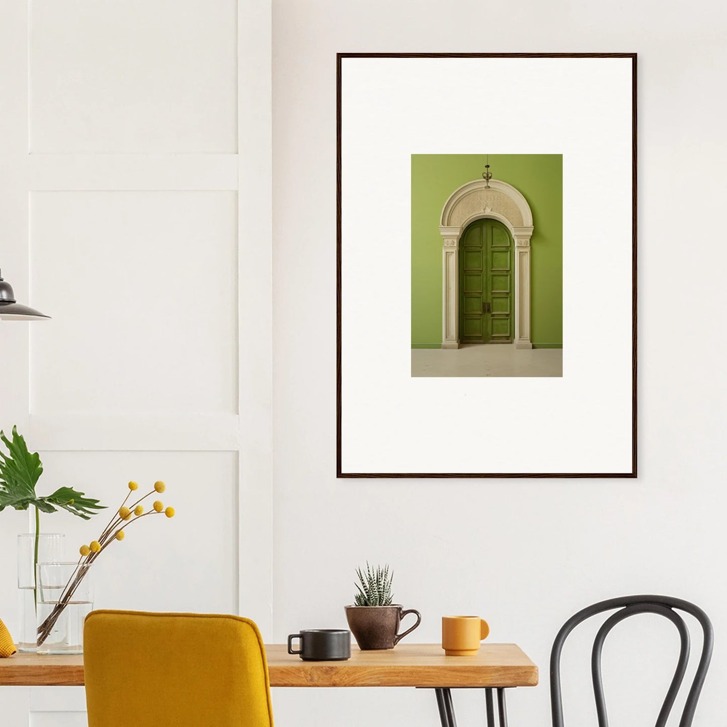 Framed wall art of a green wall and arched door in the Verdant Luminary Portal