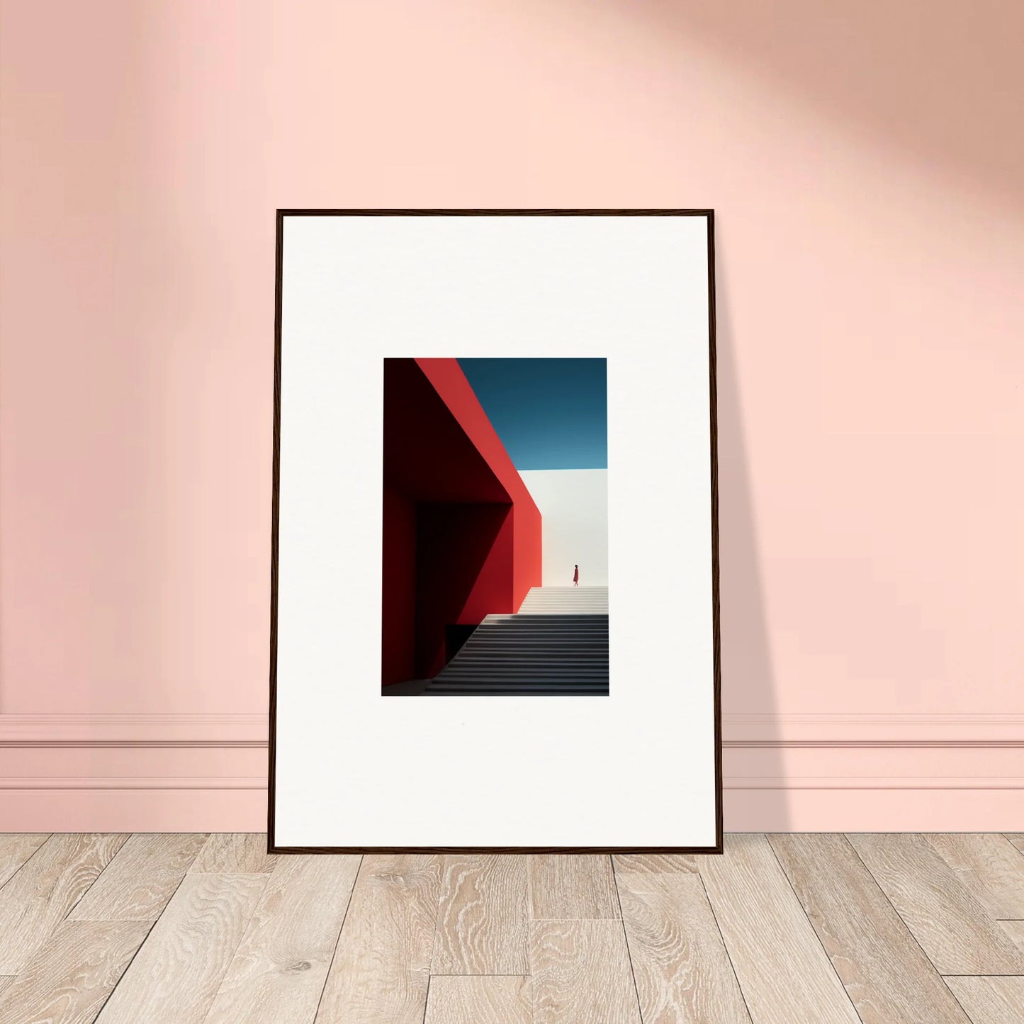 Framed wall art of red walls and stairs under a blue sky for Mesa Quizzes Cascades