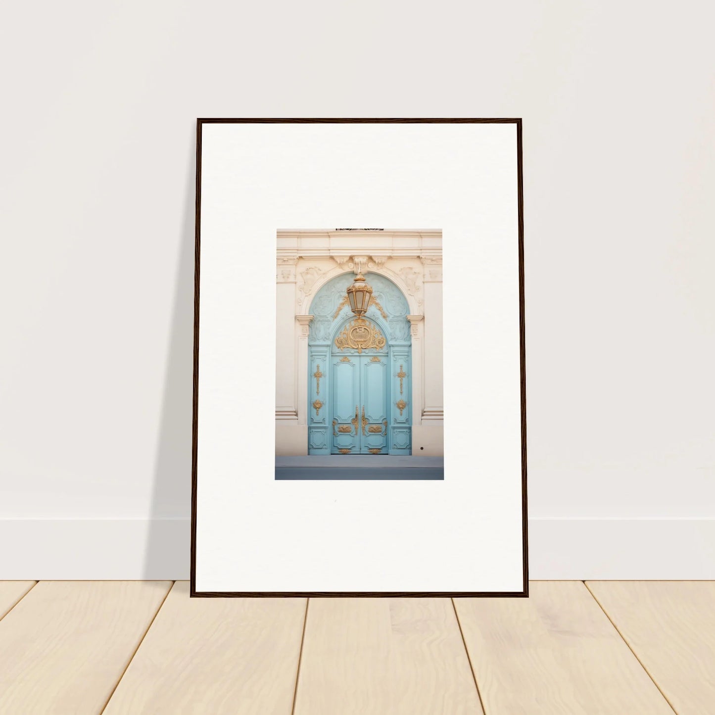 Framed photograph of a light blue ornate vintage door for Ethereal Thresholding Gate