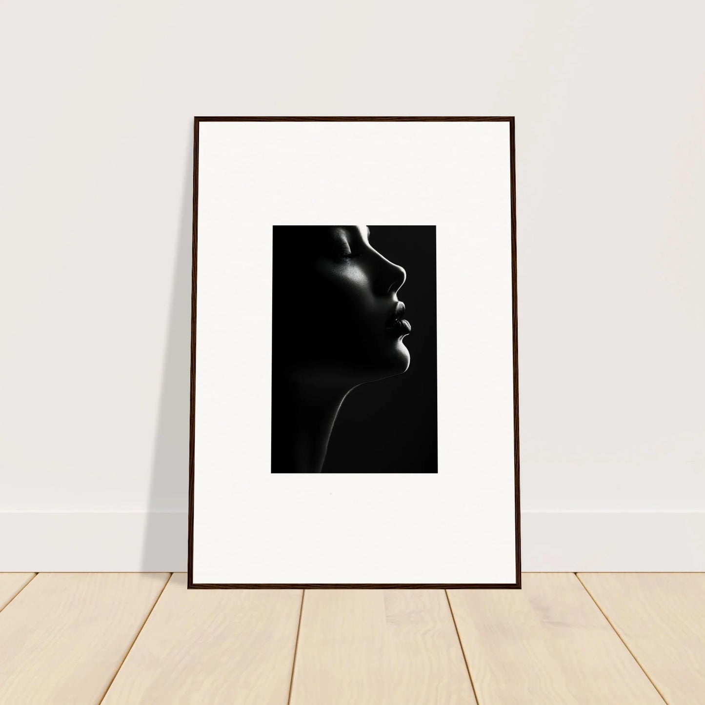 Framed black and white profile portrait of Silhouette’s Siren in premium wall art