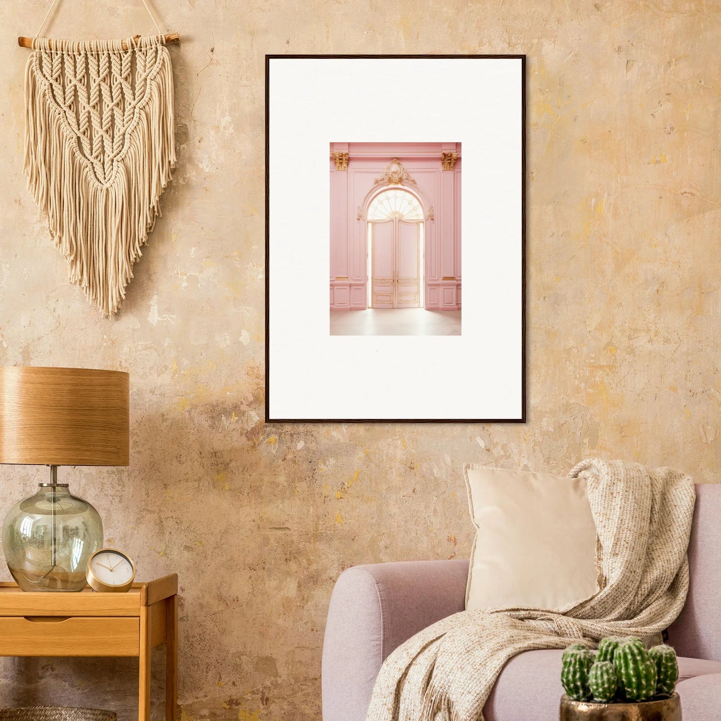 Framed wall art of the Luminous Dreams Portal with a pink archway design