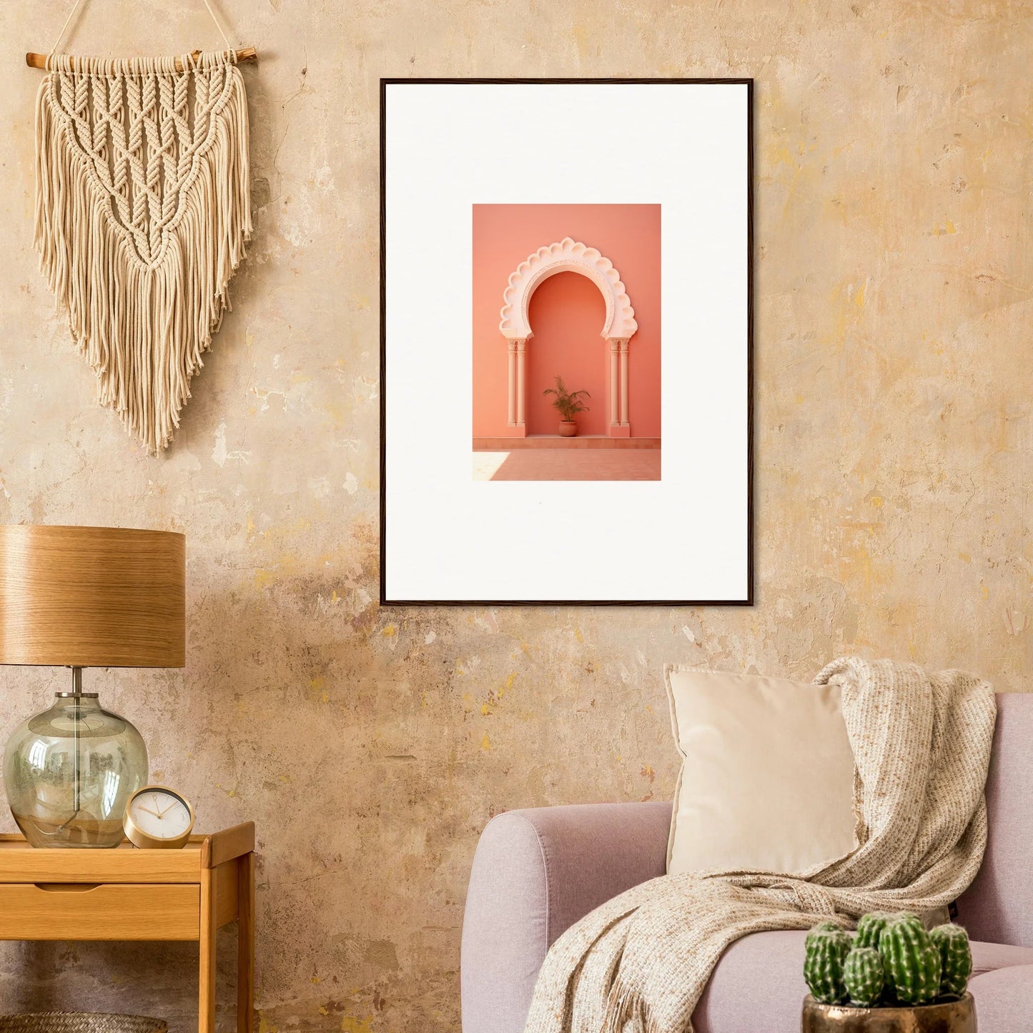 Framed wall art of Narco Échappatoire Portal with a Moroccan archway and plant