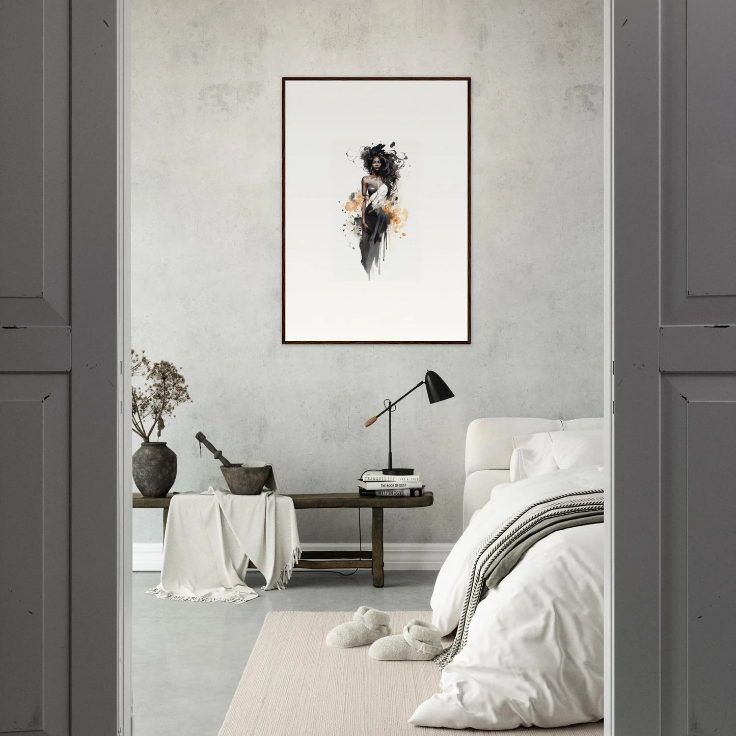 Minimalist black and orange abstract framed wall art, Harlequin Suns Wash special edition