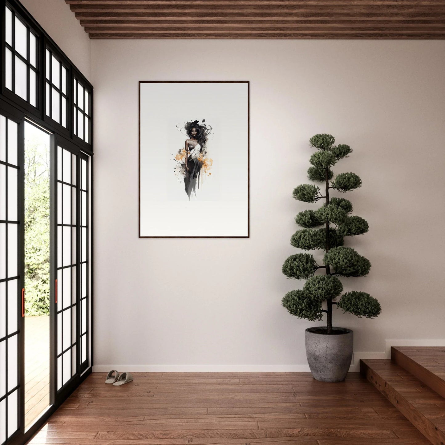 Abstract black and gold framed wall art in Harlequin Suns Wash special edition art™