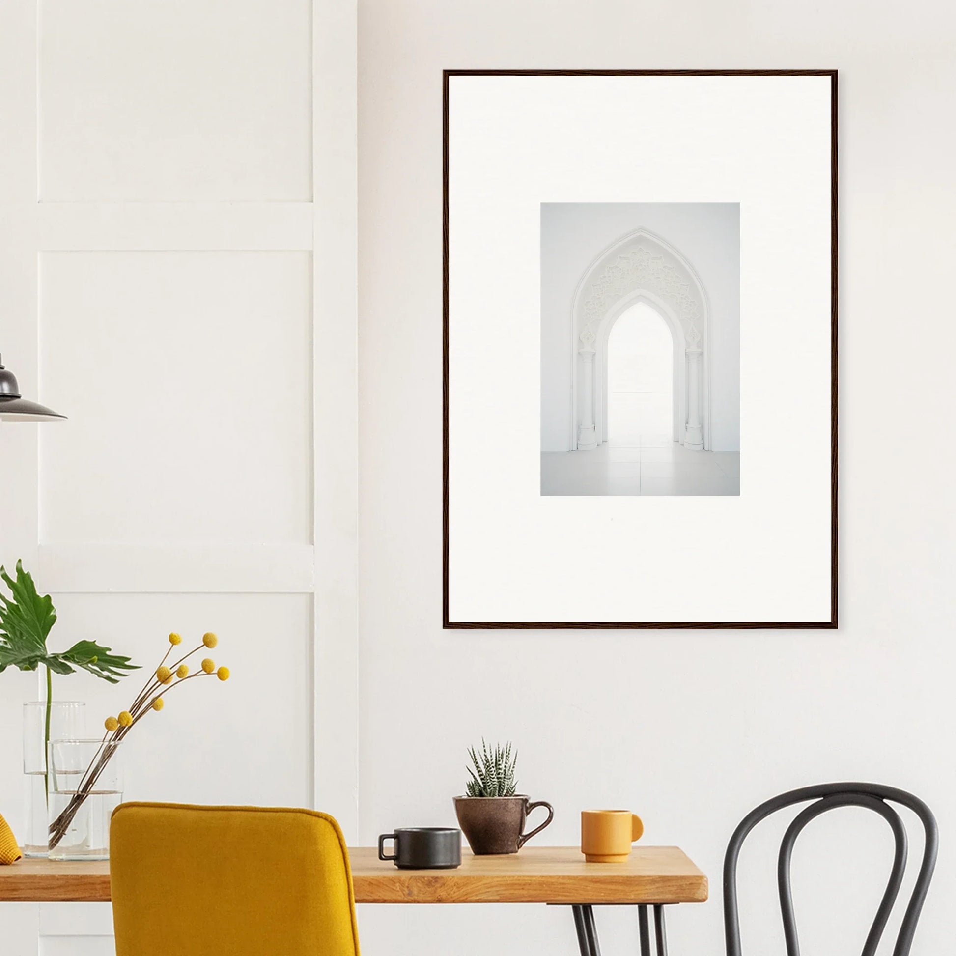 Framed black and white art of an arched doorway from the Meditative Nova Portal collection