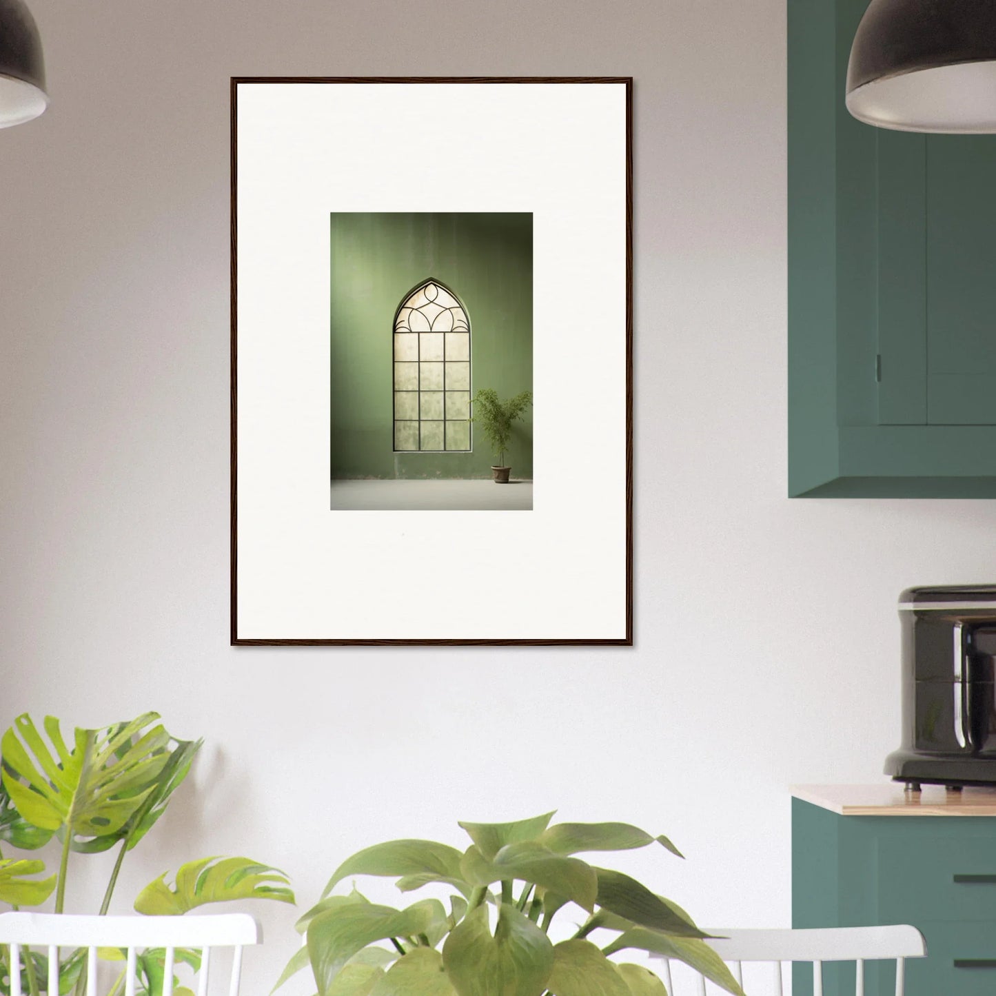 Framed Green Crescent art featuring an arched window with decorative panes