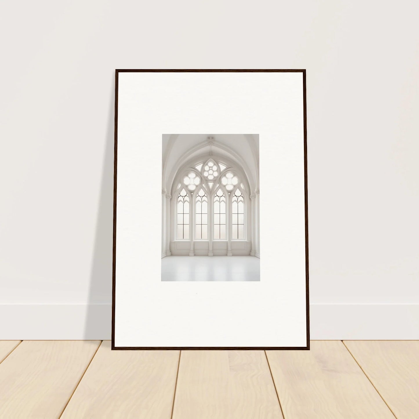 Framed wall art of a Gothic church window in Ethereal Light Elegy style