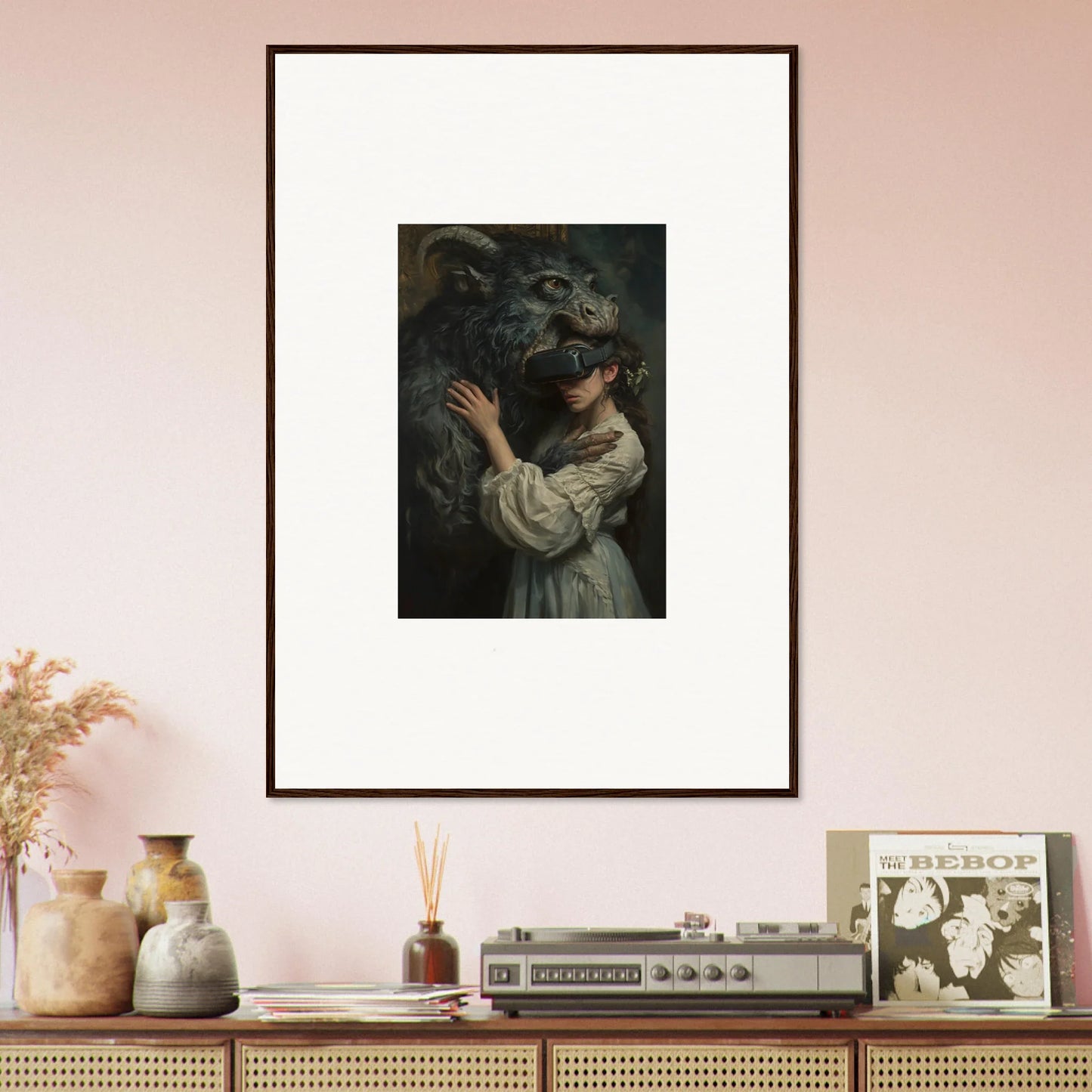 Framed classical artwork of a figure in a white dress from Love, Reality Monster special edition art™