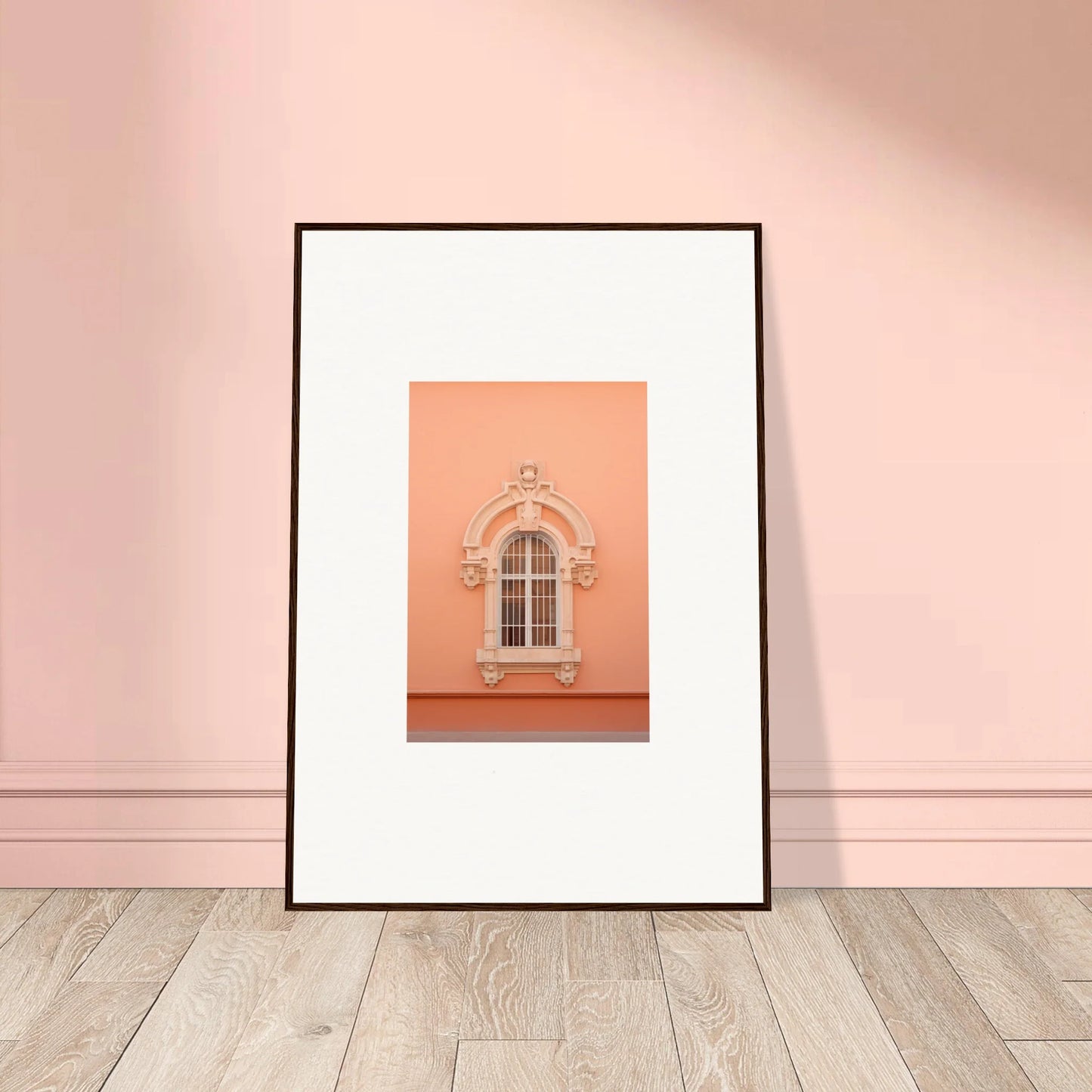 Framed peach-colored window art from Opulent Dualities Neoclassical special edition art™