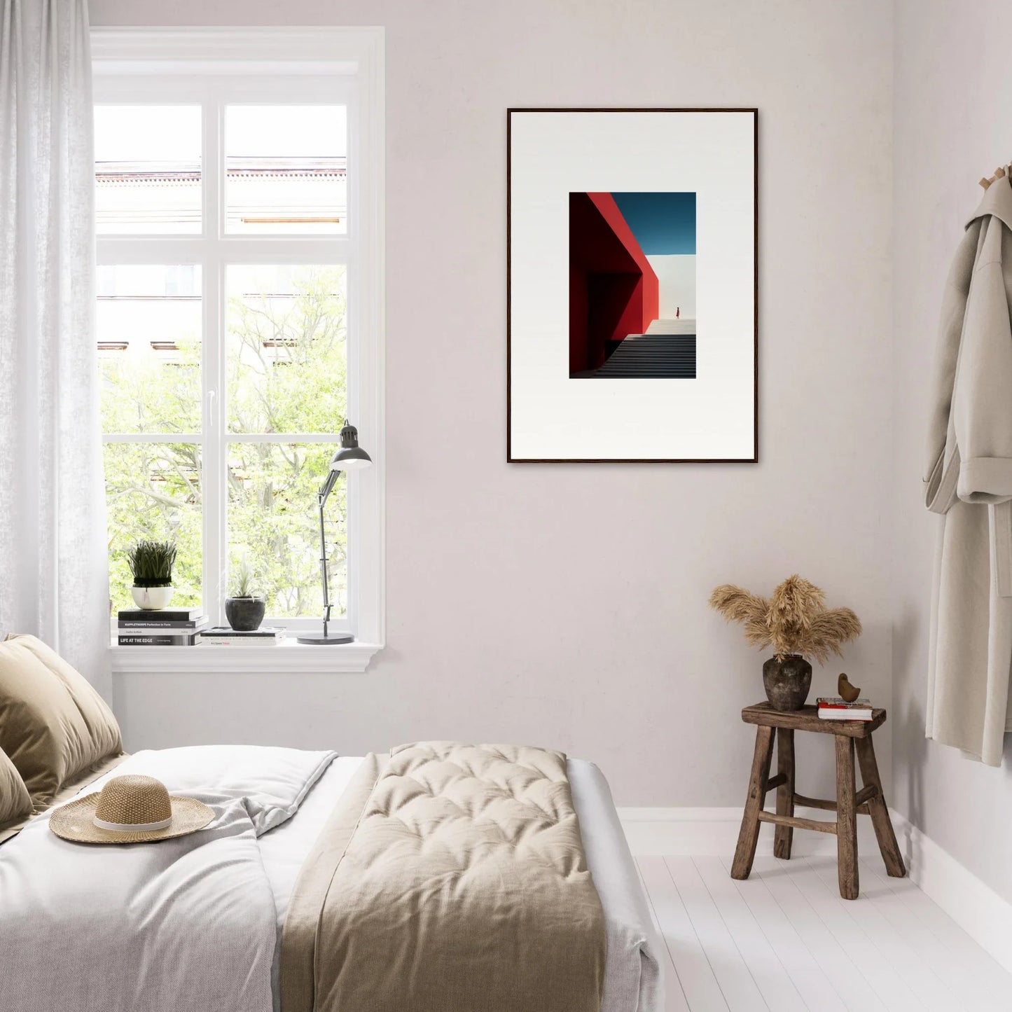 Minimalist bedroom featuring pale walls and natural textures, part of Mesa Quizzes Cascades