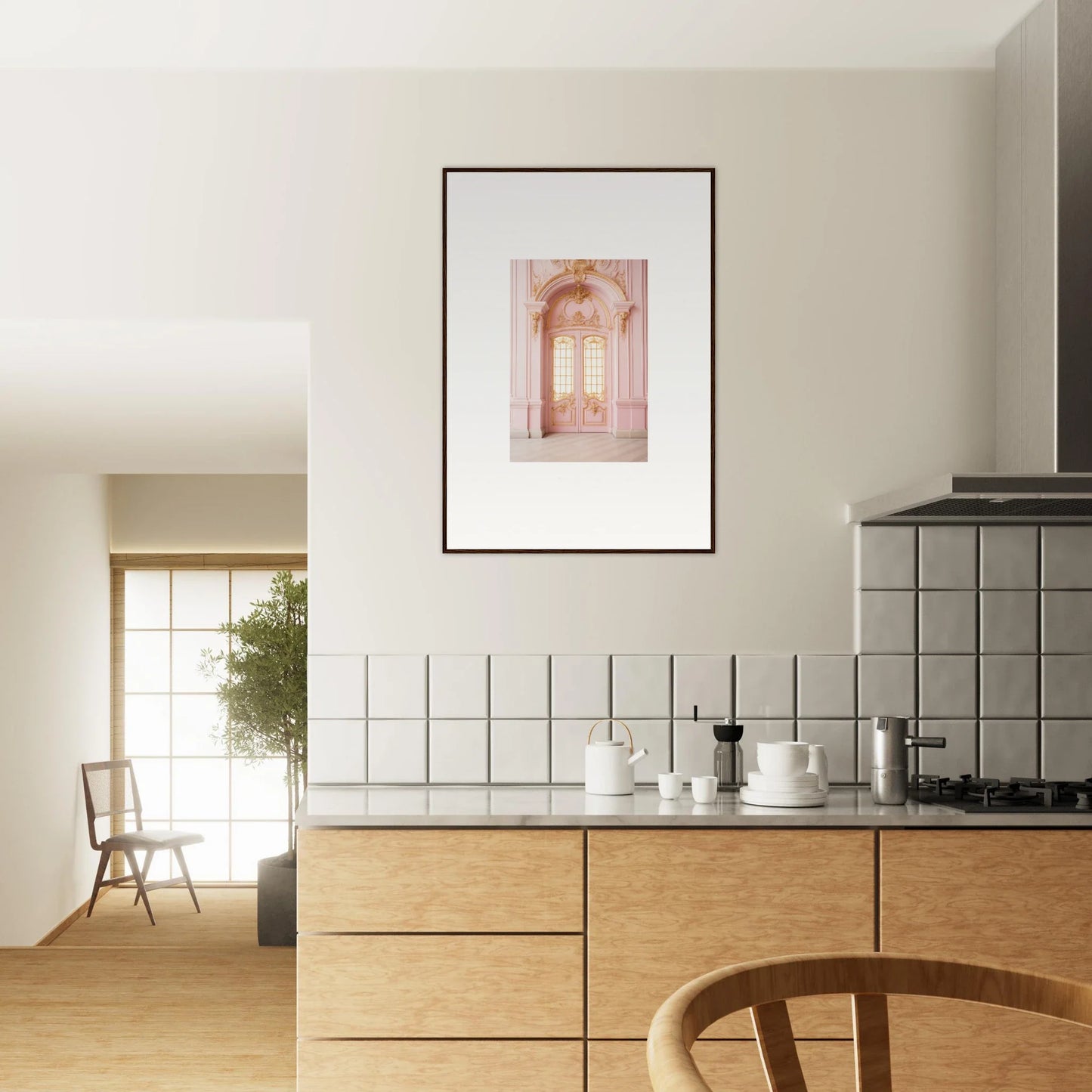 Framed wall art of arched columns in Ethereal Rose Haven special edition art™
