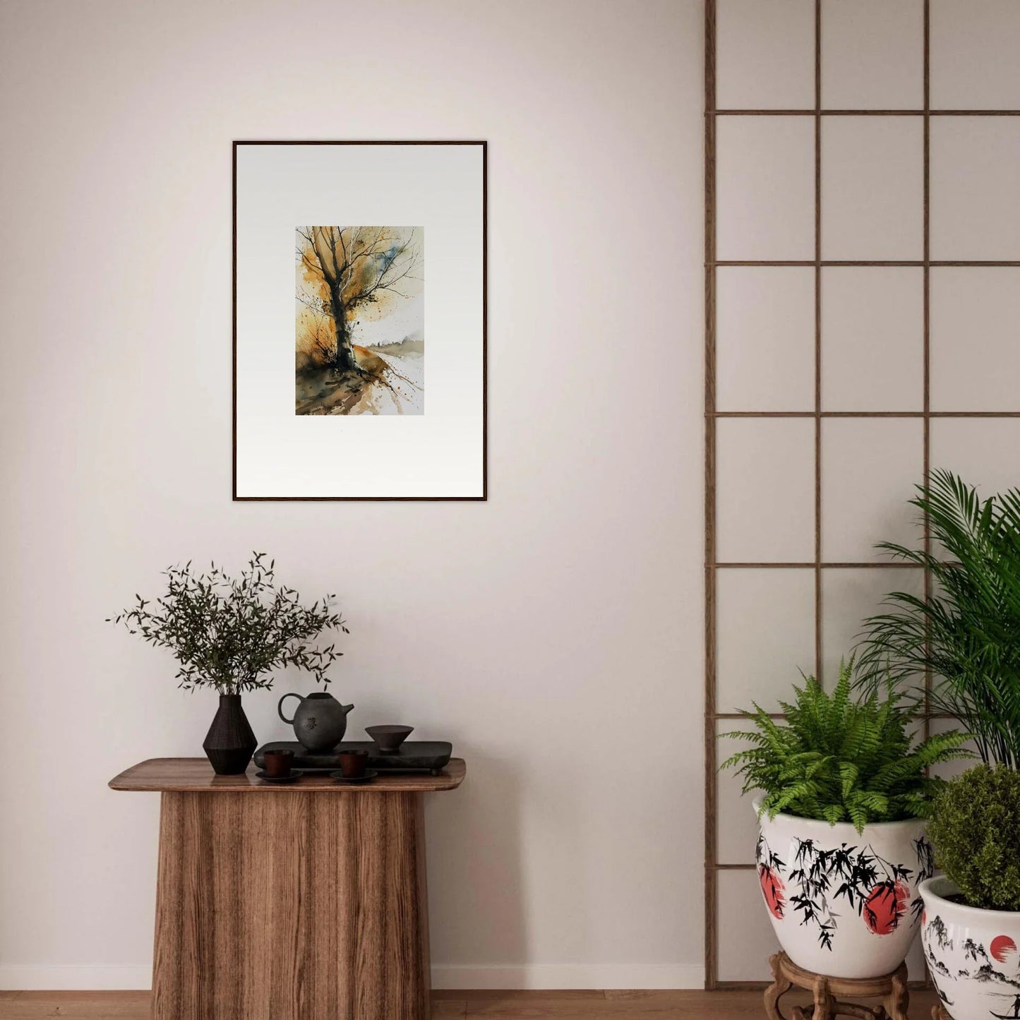 Framed watercolor tree wall art from Whispered Echoes for stylish room decoration