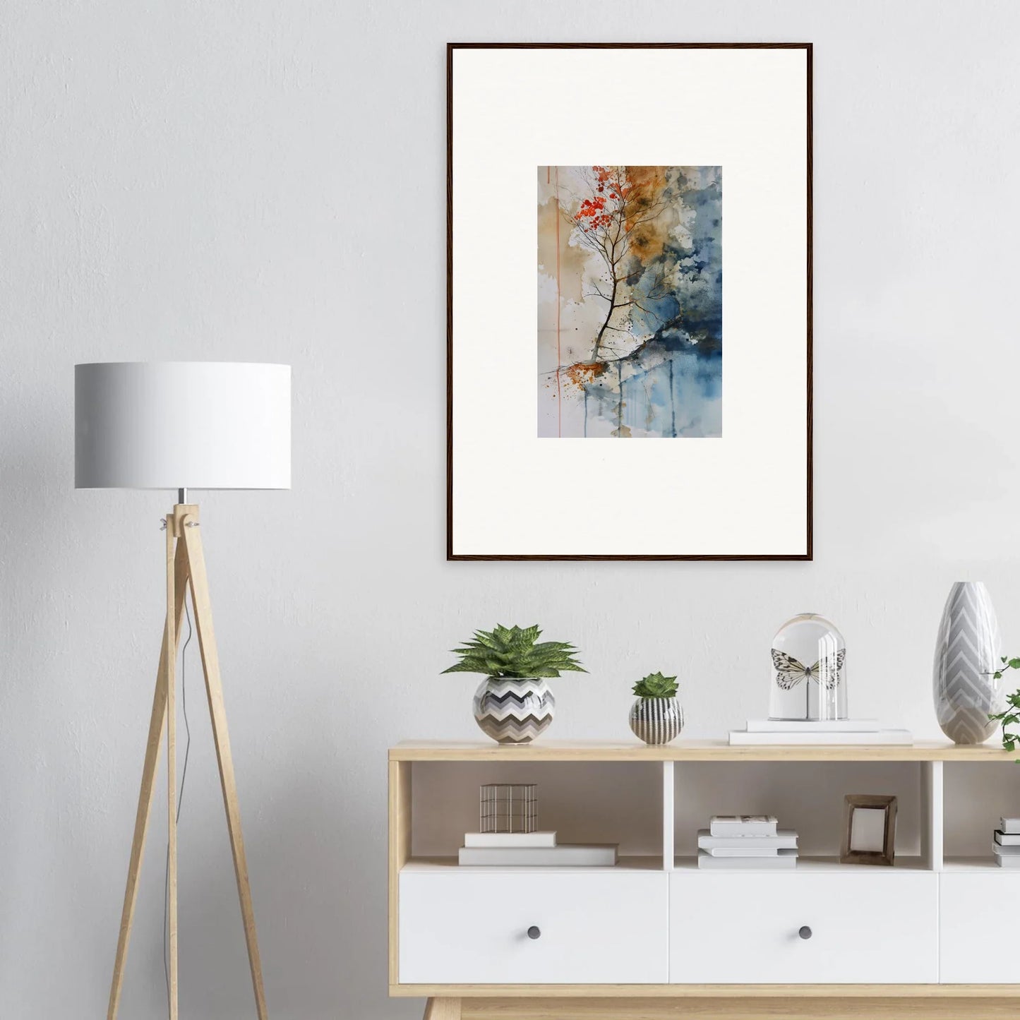 Framed Autumn Echoes wall art with delicate floral watercolor design for room decoration