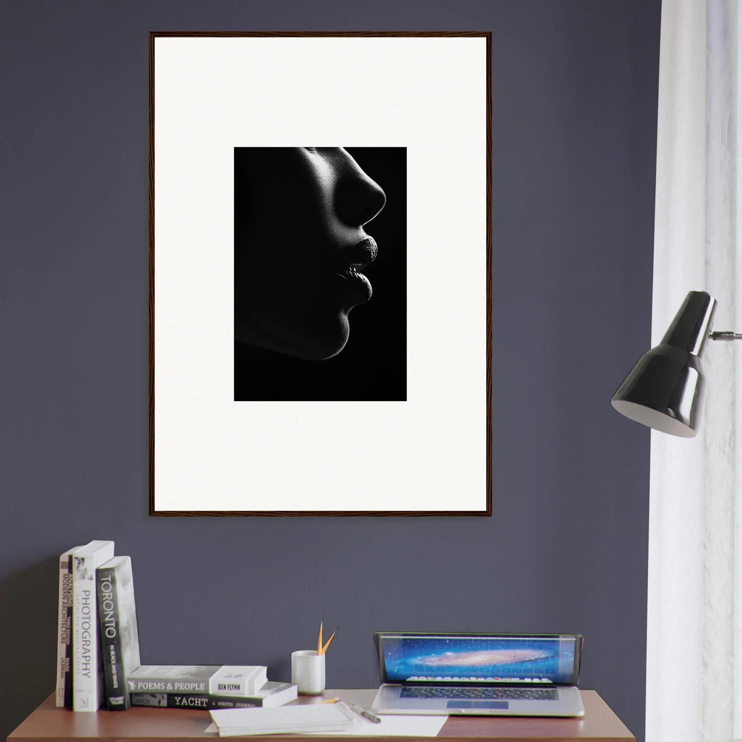 Artistic black and white profile portrait in a matted frame from Silver Twilight Whispers