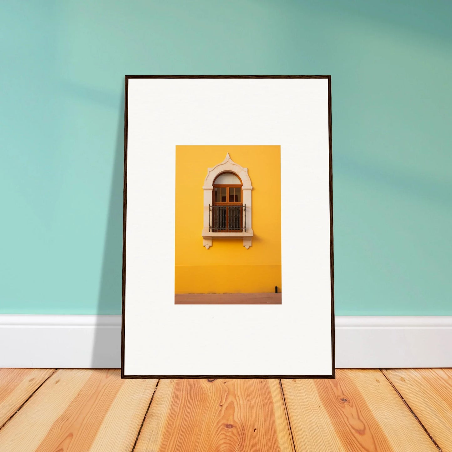 Framed photograph of an arched window on a yellow wall from Golden Portal Reverie