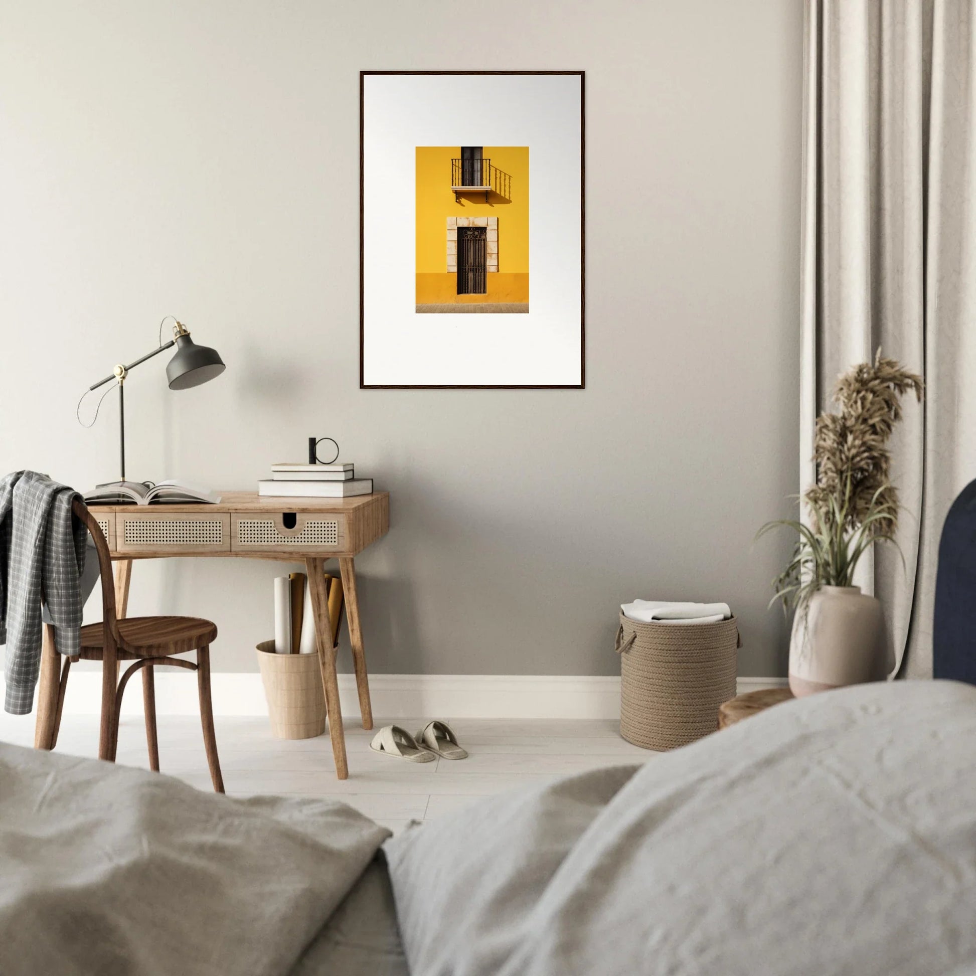 Framed Sun Custard Symphonies photo on gray wall, perfect for brightening your space