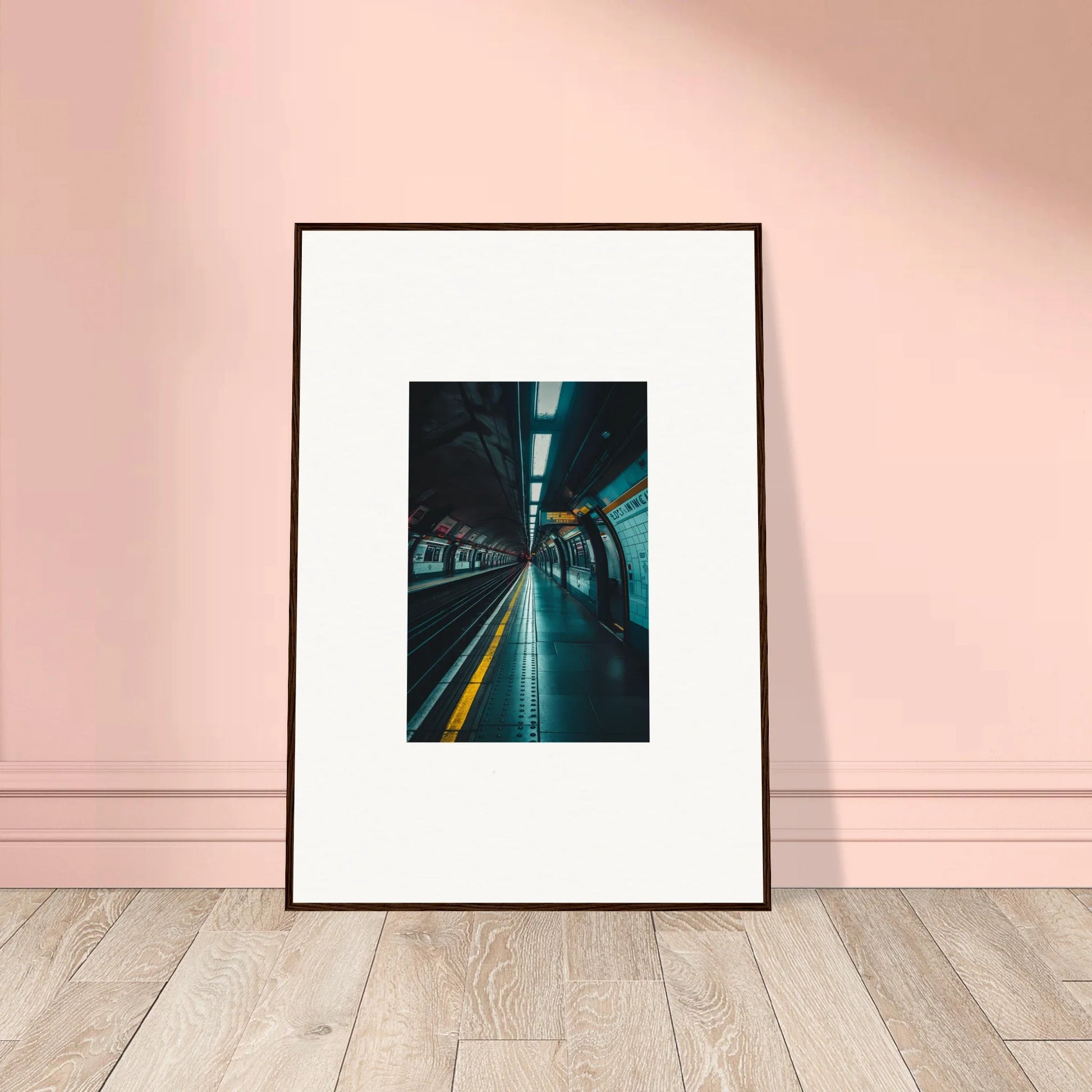 Framed photograph of an empty subway platform in blue light for Portal Echo Anatomy special edition art™